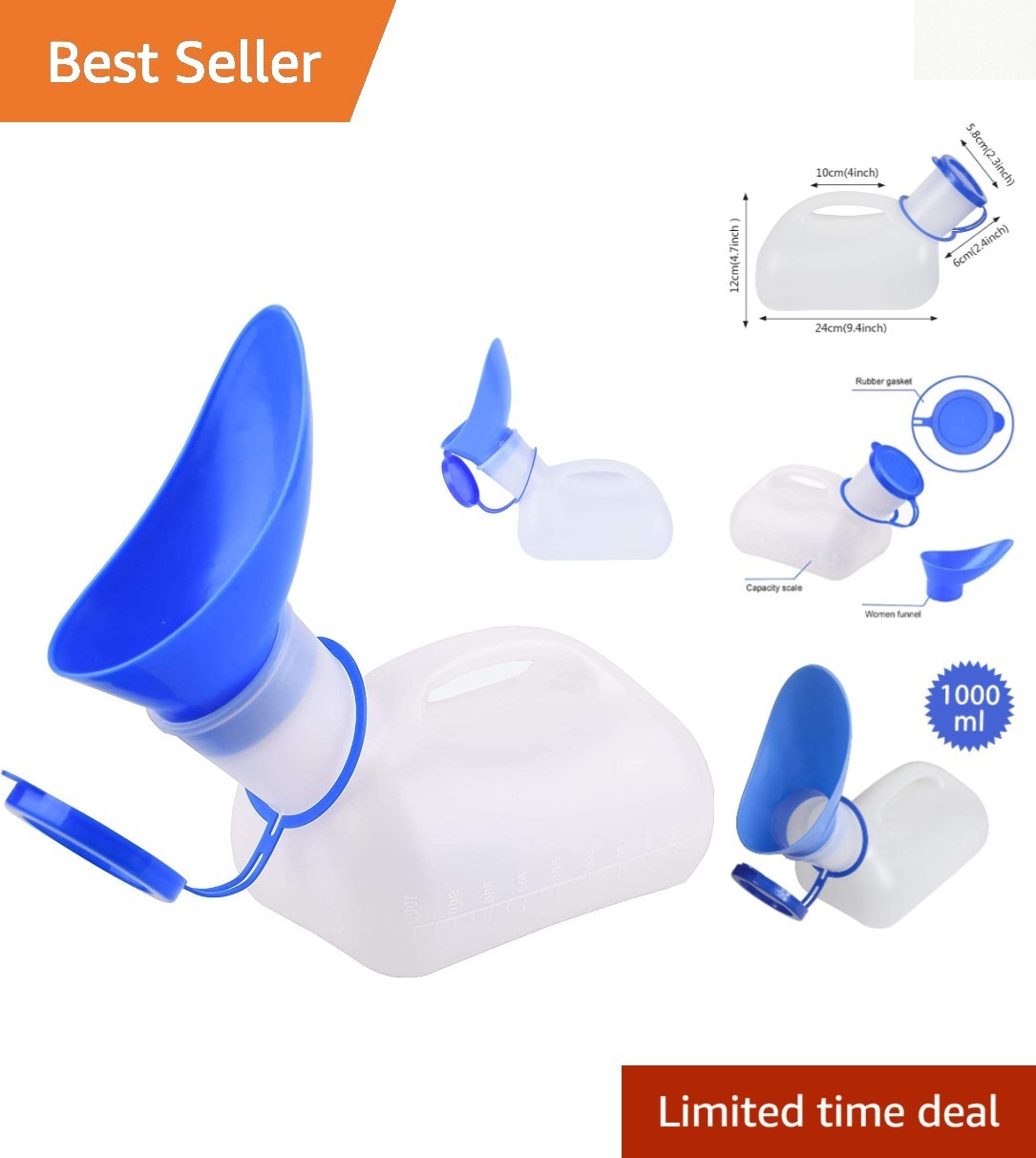 Durable Plastic Urinal Bottle 1000ML – Ideal for Camping, Hiking and Travel