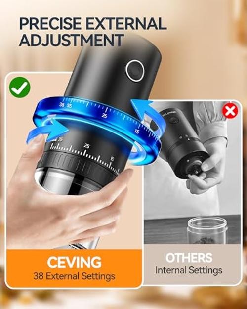 First Grind-While-Charging Rechargeable Coffee Grinder, 1.7X Faster Black