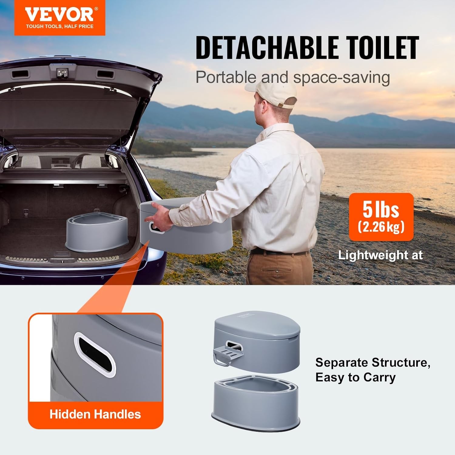 Portable RV Toilet for Camping 3 Gallon Detachable Inner Bucket RV Portable
