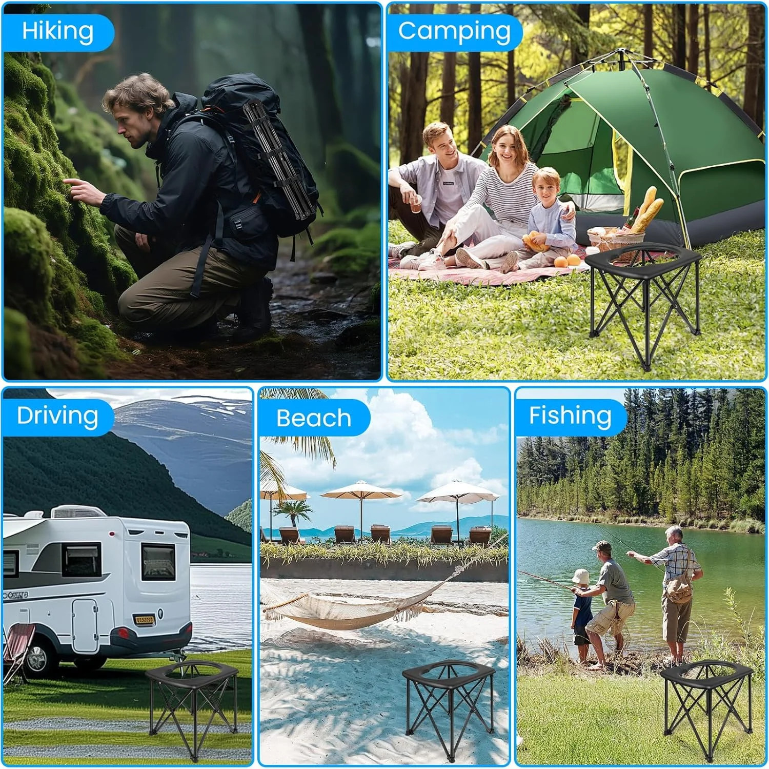 15.6” Portable Toilet for Camping, Ultralight Foldable Camping Toilet 2-Second