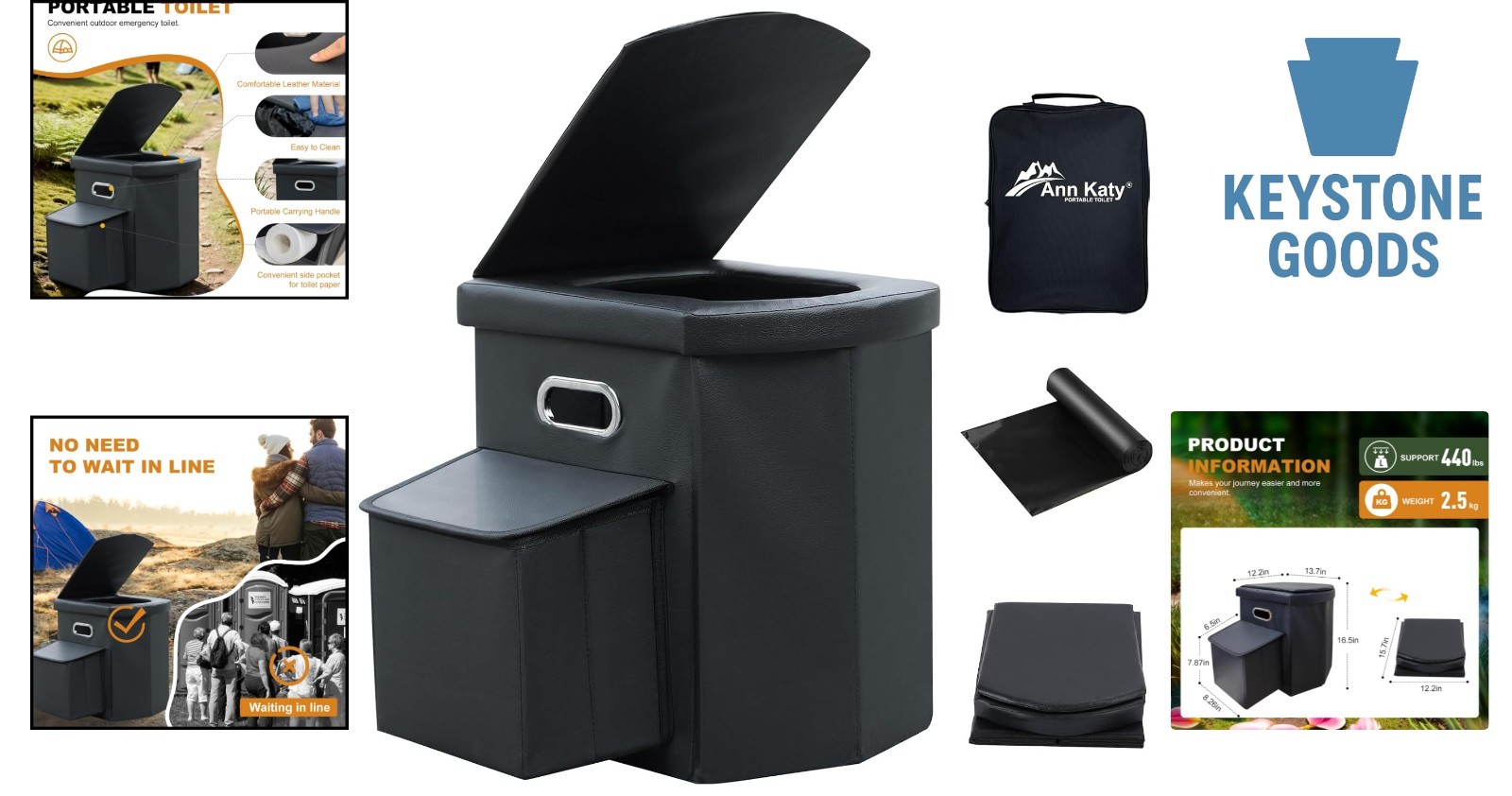 XL Portable Folding Toilet for Adults & Kids – Compact Camping Potty with Lid…