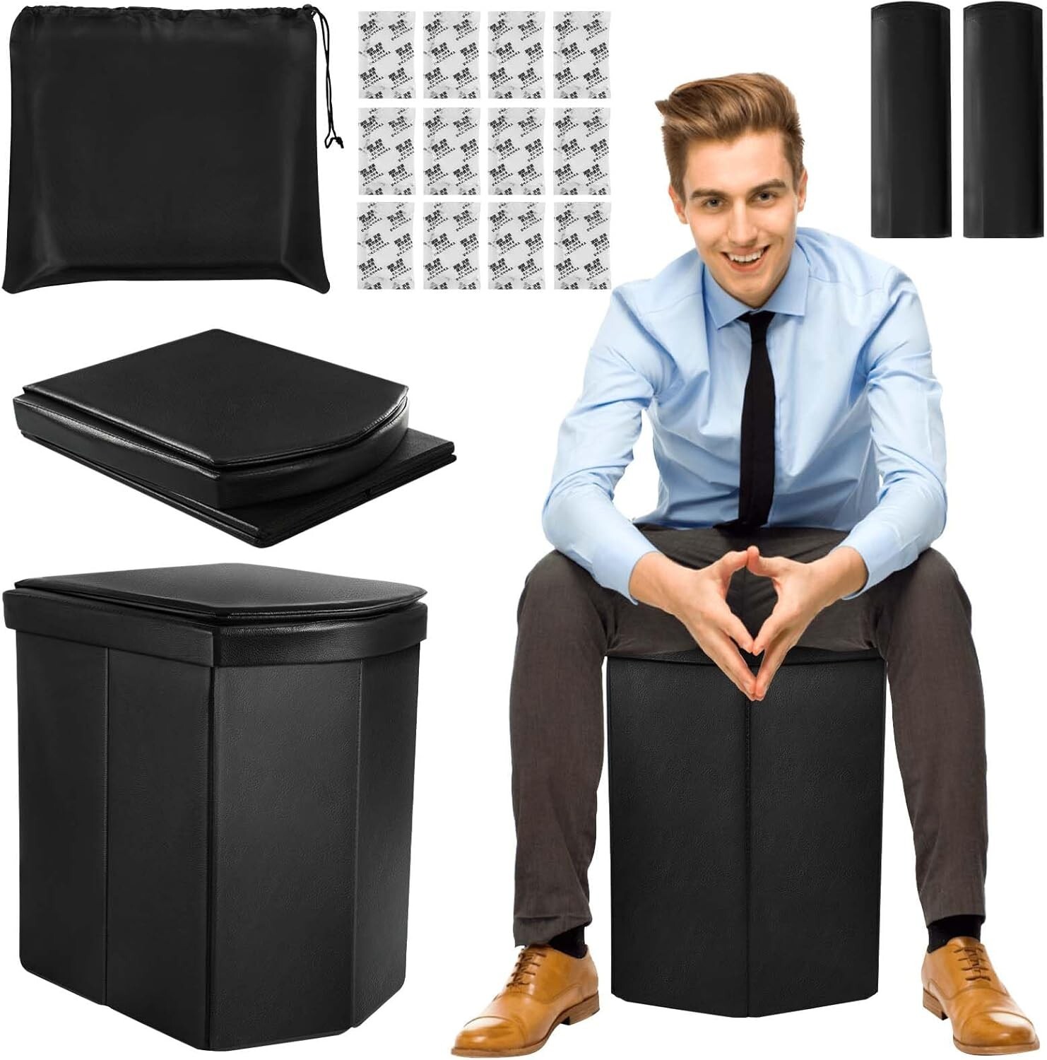 Portable Toilet for Camping, 16.5″ XL Portable Toilet for Adult Folding with Lid