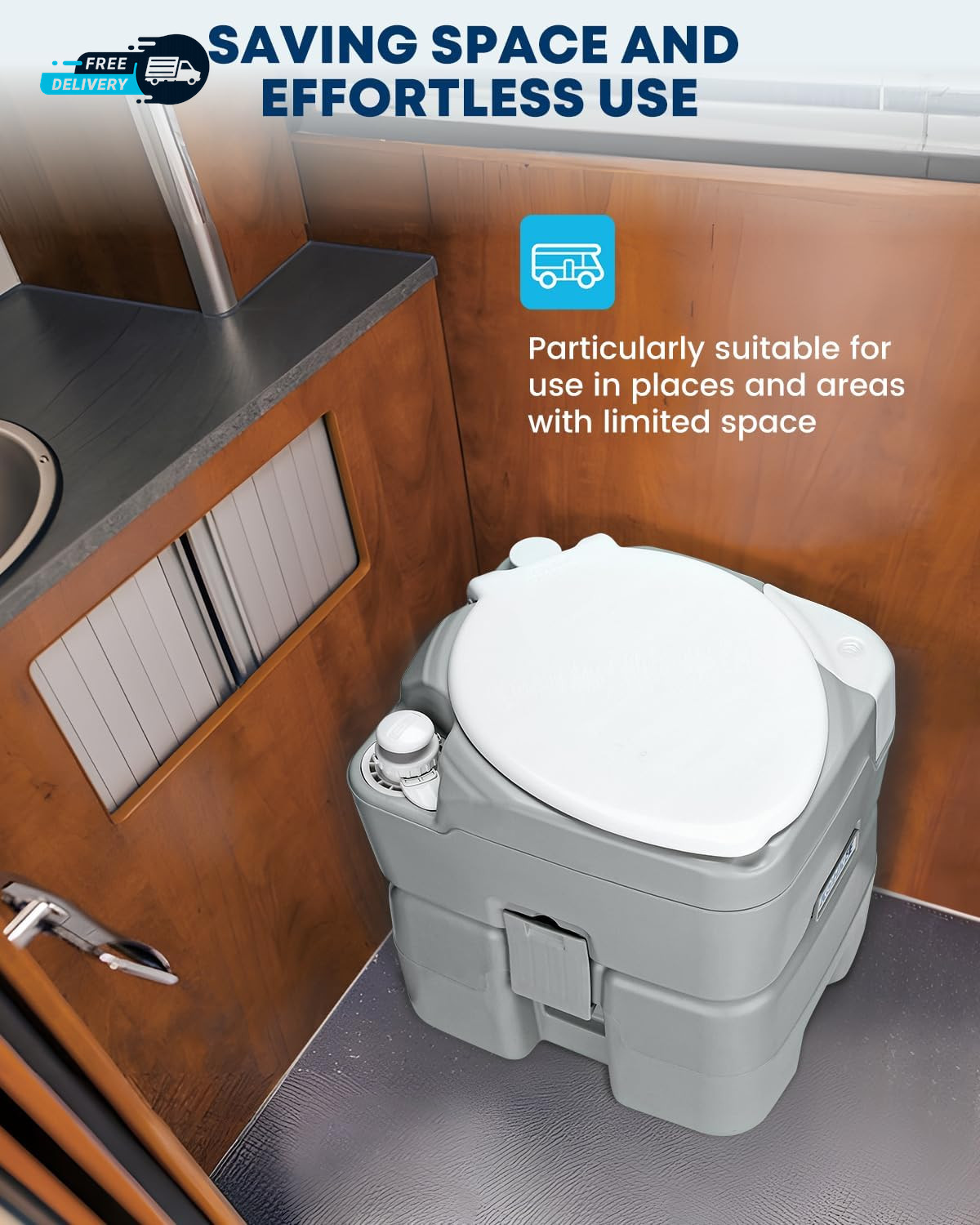 Camping Toilet Portable 5.3 Gal: 20L Porta Potty for Adults with Diagonal Elonga