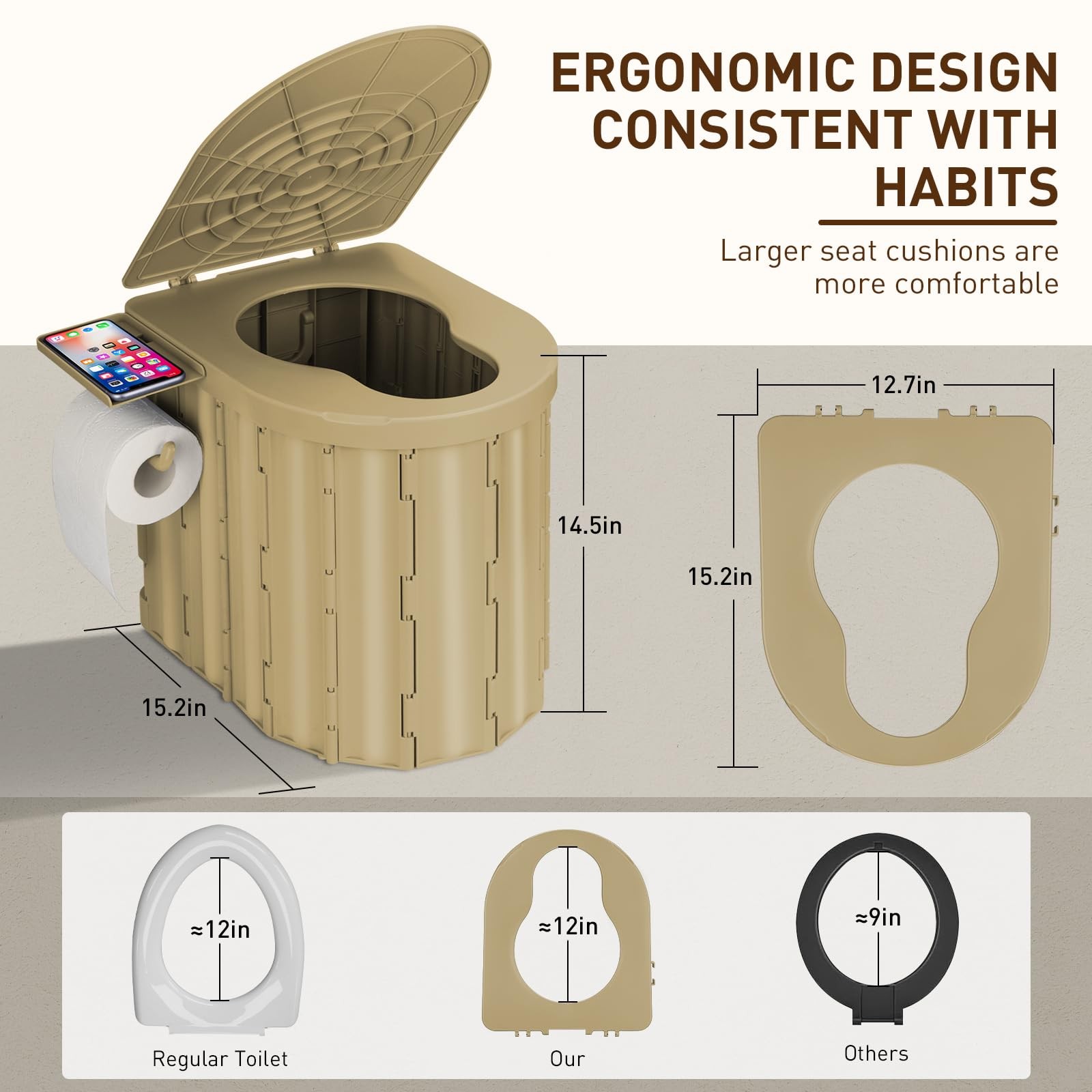 Thallike Portable Camping Toilet with Pop-Up Privacy Tent, 12-inch Toilet Sea…