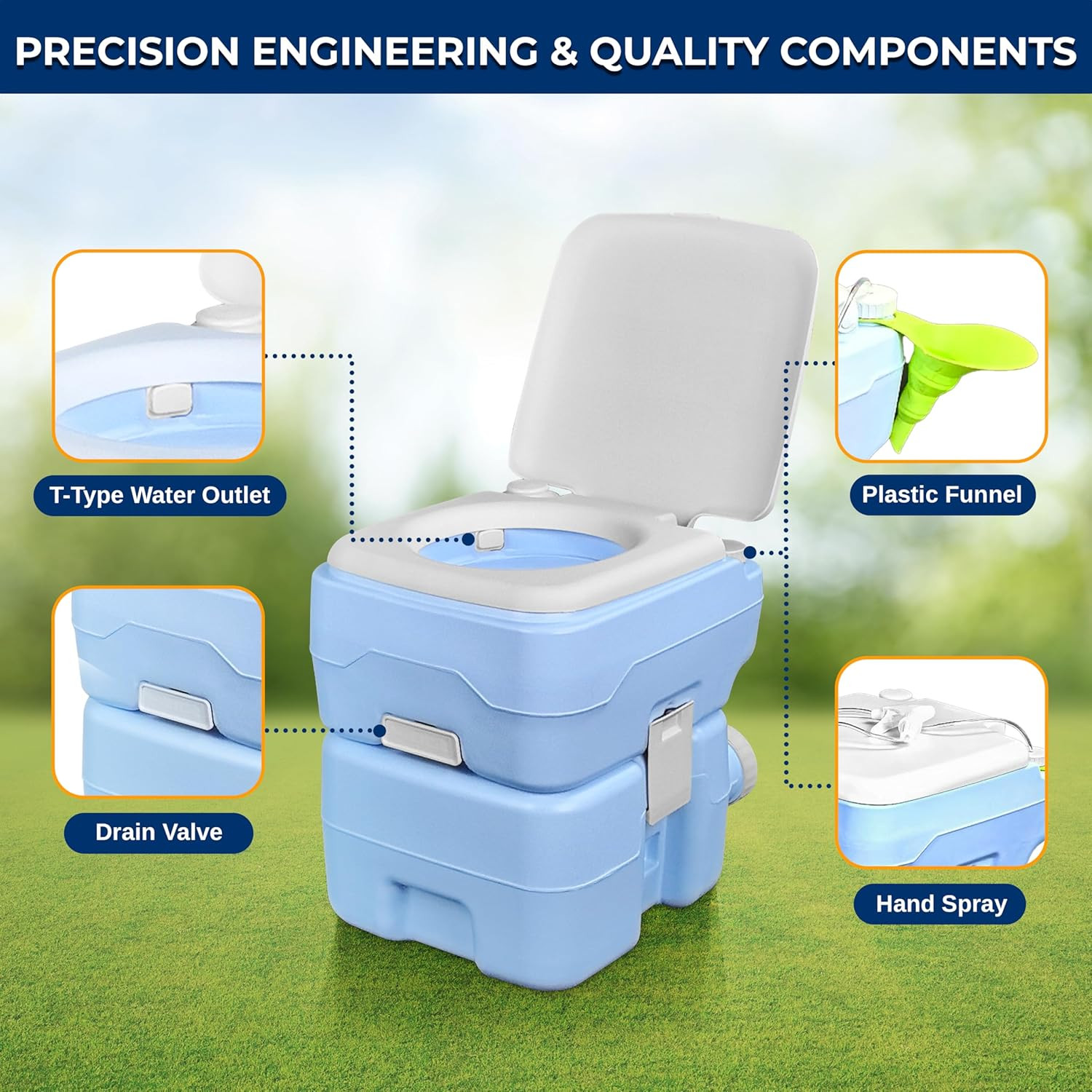 5.2 Gal Portable Camping Toilet for Adults, 100+ Flushes Porta Potty Camp Toilet