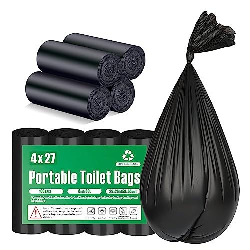 108 Portable Toilet Bags, 8 Gallon Biodegradable Camping 108 Count-black