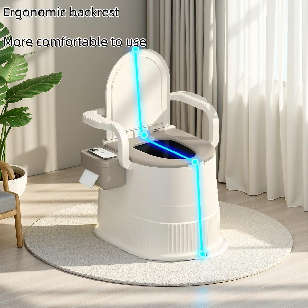 RVTENRIO Portable toilet seat with armrests, with lid, with tissue holder, wi…