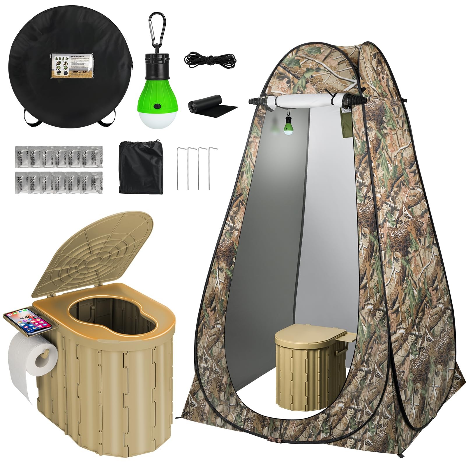 Thallike Portable Camping Toilet with Pop-Up Privacy Tent, 12-inch Toilet Sea…