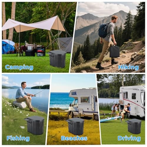 Portable Toilet for Adults, Foldable Plastic Toilet, with Lid and Black-14.96