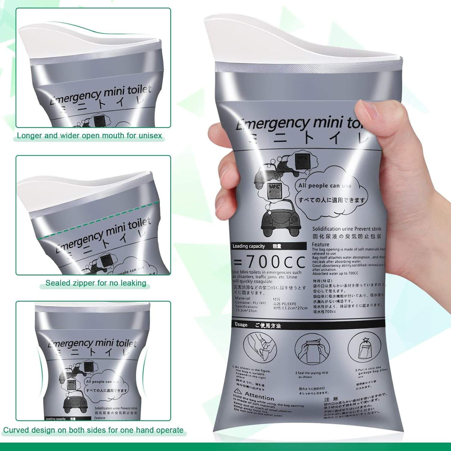 24 Pack 700ML Portable Disposable Urine Pee Bags Unisex For Travel Camping