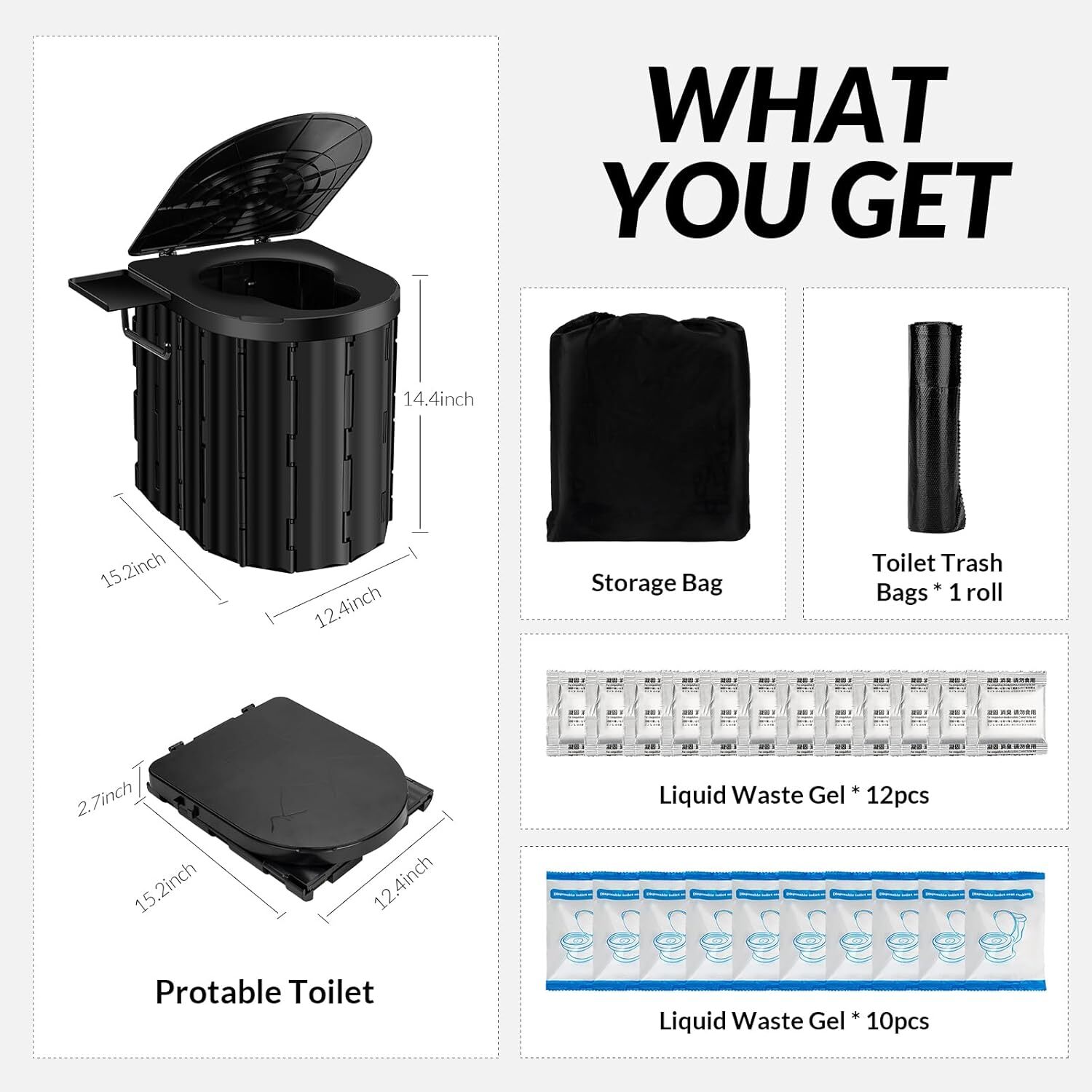 15” Portable Potty Toilet Outdoor Camping Portable Travel Mobile Flush Toilet