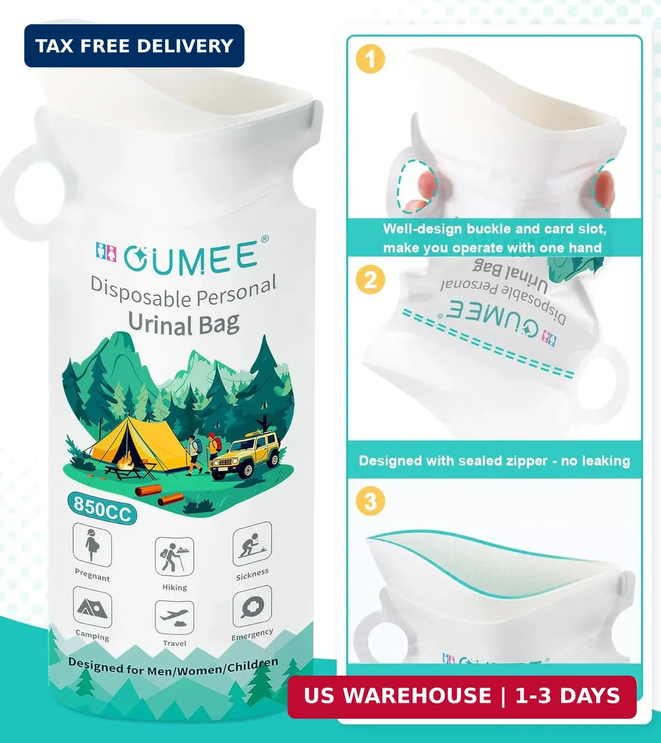 OUMEE 850ML Emergency Disposable Urinal Bags, 8/12/20/28 Pcs Camping Pee Bags Un