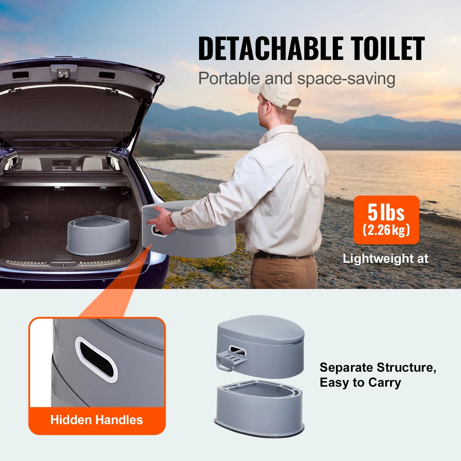 KFFKFF Portable Camping Toilet 1.3 Gal Inner Pail Tissue Holder