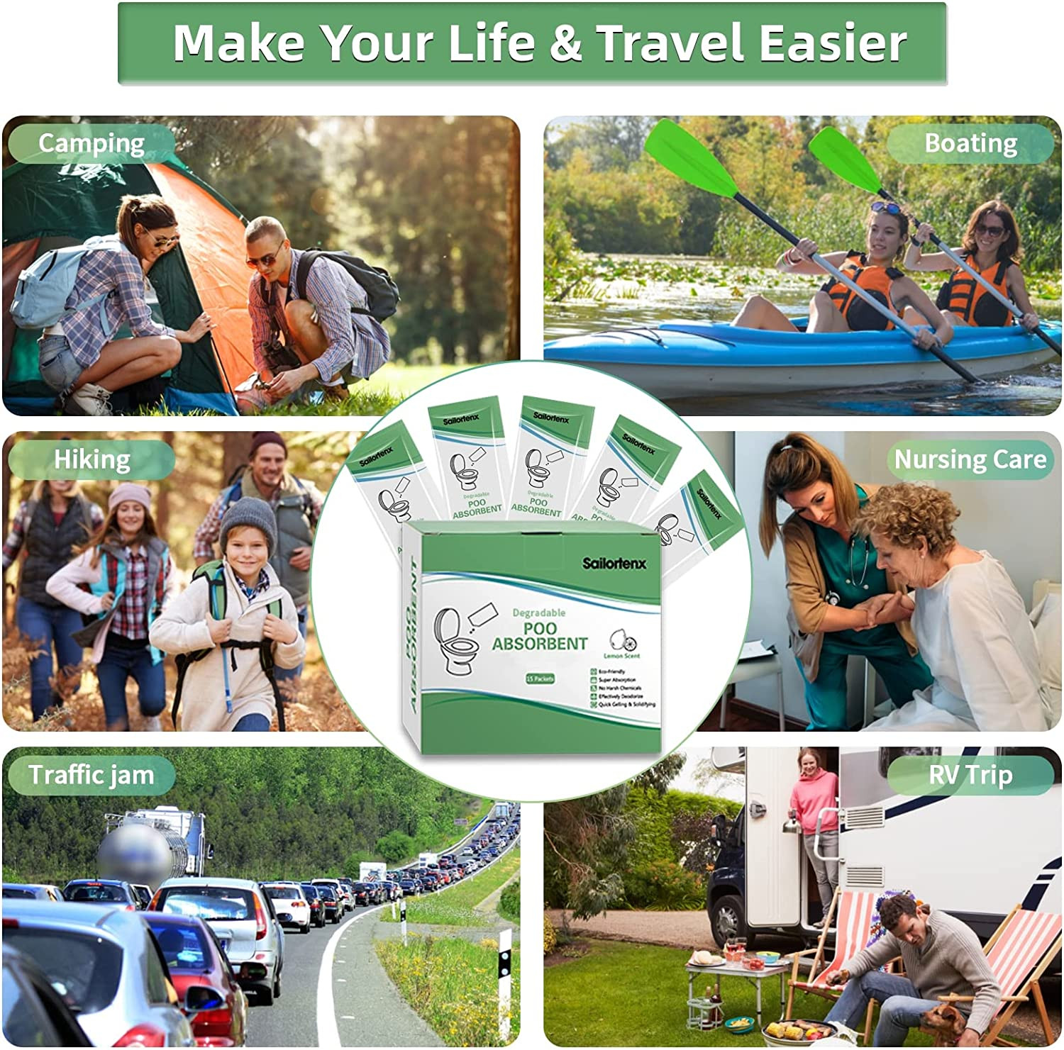 Poo Absorbent for Portable Toilet, Camping Toilet Chemicals, Eco Degradable Abso