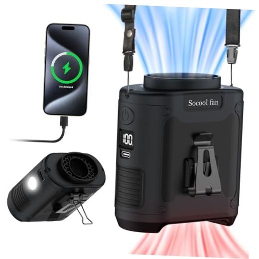 Socool Portable Waist Fan Clip on Wearable Belt Personal Fan 10000mAh Black
