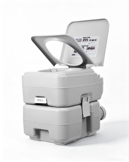 Portable Travel Toilet, T Outlet Water, RV Potty with 5.3 5.3 Gal Waste Tank