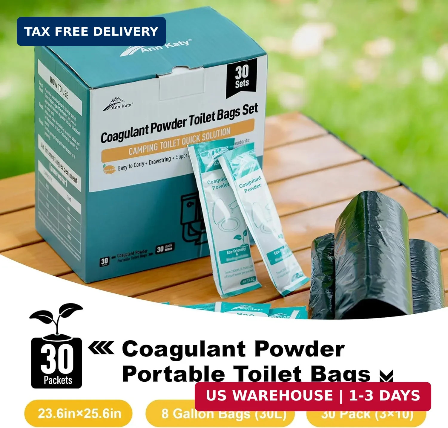 Ann Katy Super Absorbent Polymer 30 Packs,Portable & Fast-Absorbing Camp Toilet
