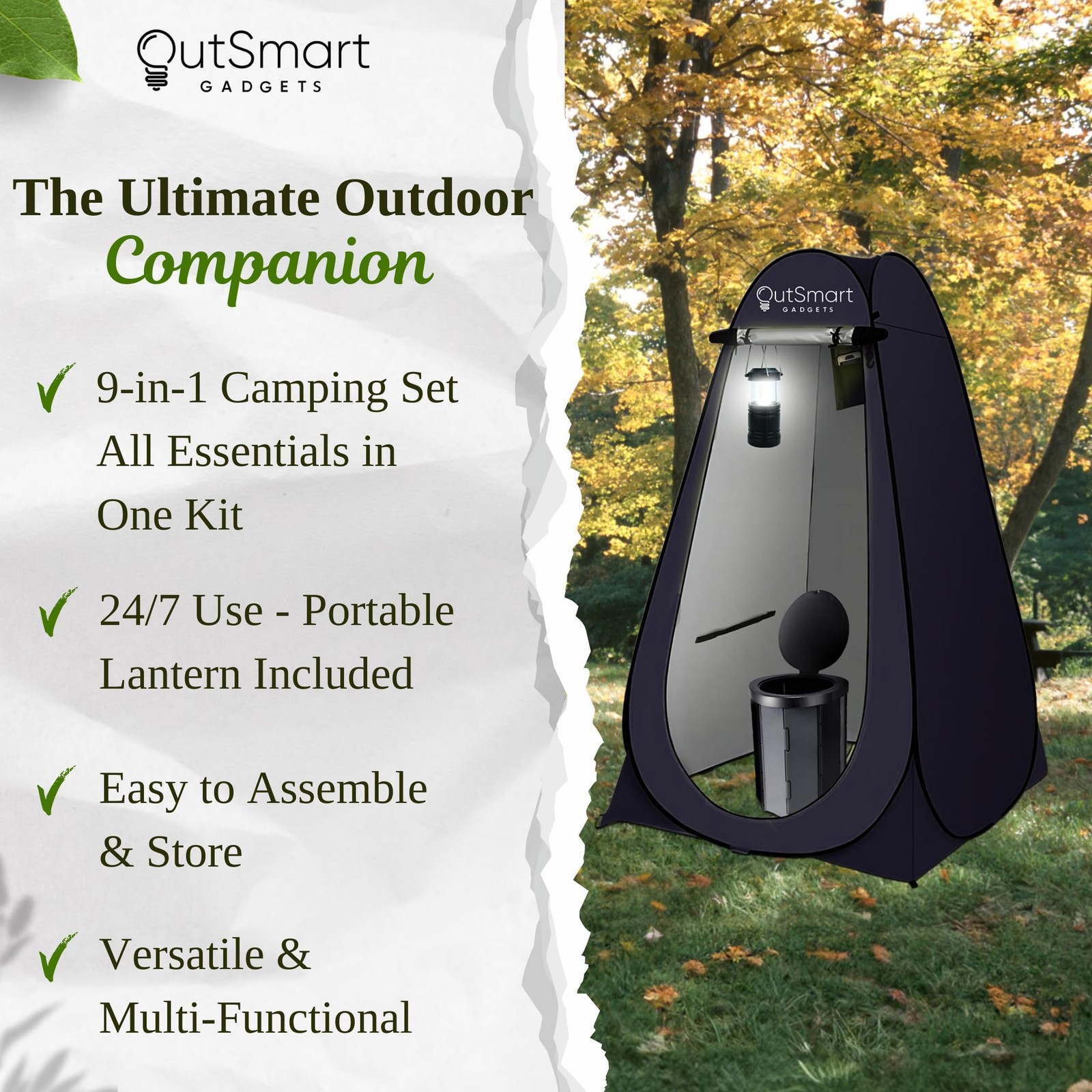 Outsmart Gadgets Outdoor Camping Toilet with Pop-Up Privacy Tent and Night La…
