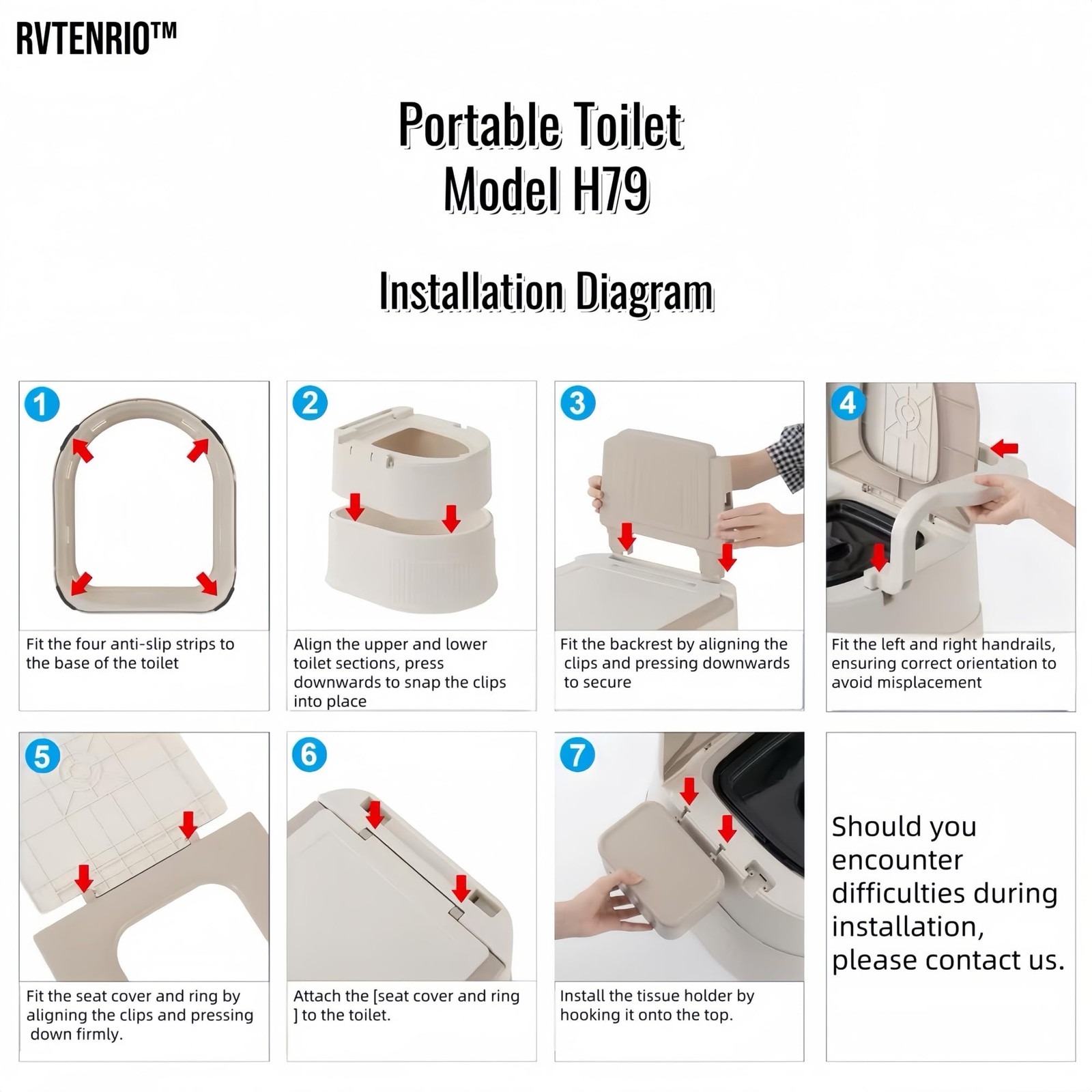 RVTENRIO Portable toilet seat with armrests, with lid, with tissue holder, wi…