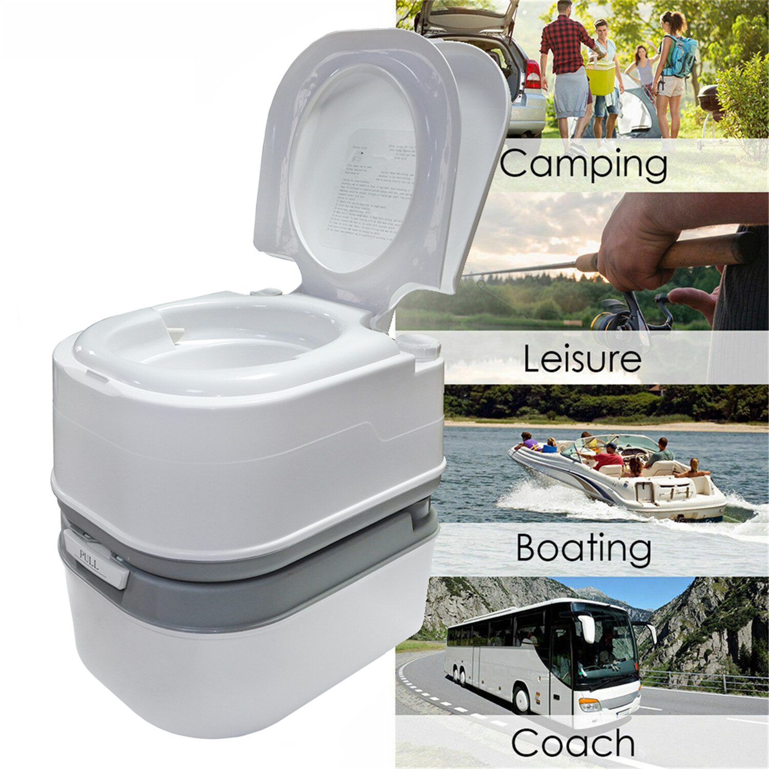 6.3 Gallon 24L Advanced Portable Toilet Flush Camping Travel Piston Pump Commode