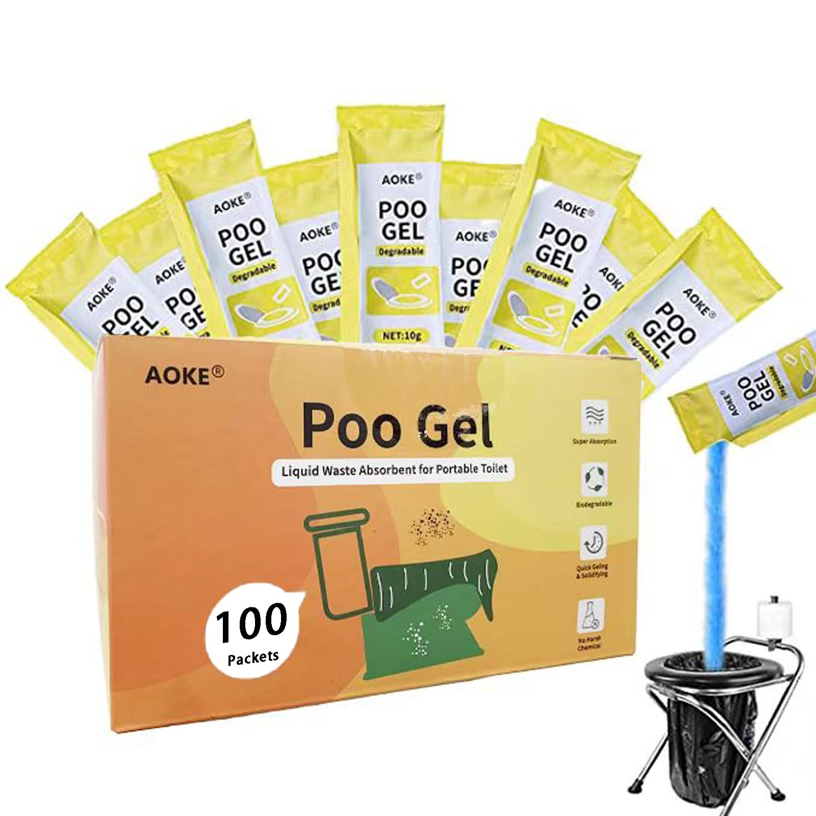 Portable Toilet Powder 100 Pack Poo Gel For Camping Eco Absorbent Gel Liquid Was