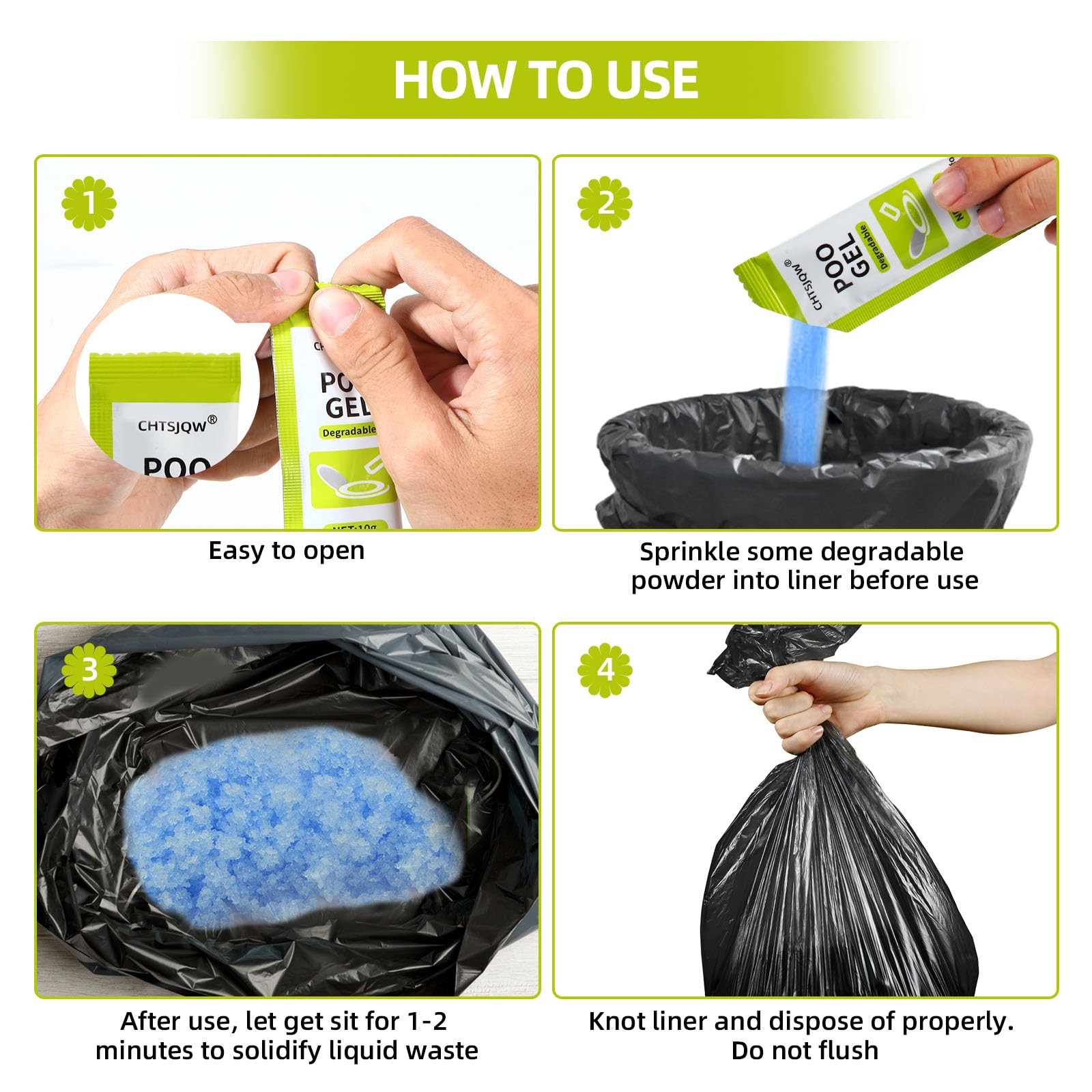 CHTSJQW Portable Toilet Absorbent Gel, 25 0.35 Ounce (Pack of 25), 25 Packets