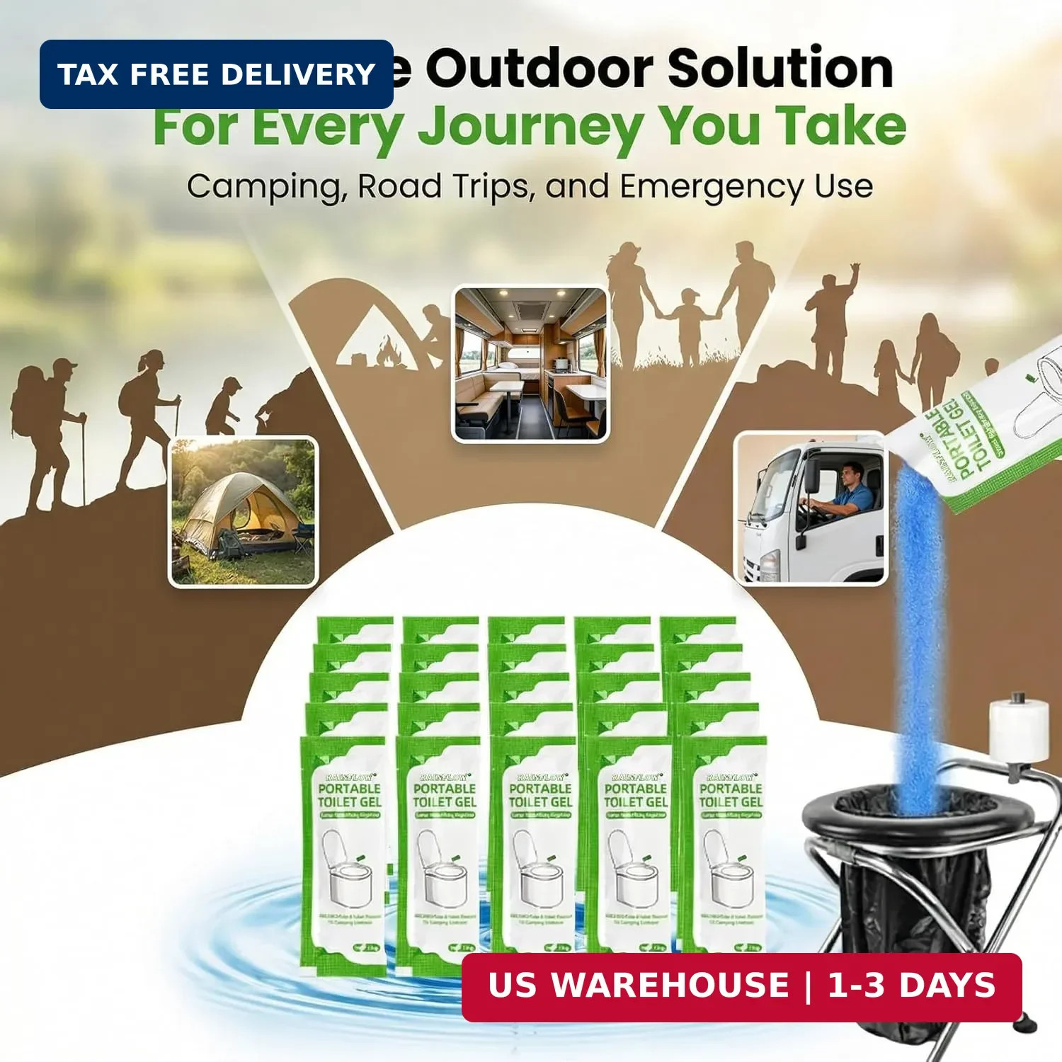 RAINFLOW Absorbent Gel Powder – Liquid Absorbing Polymer for Portable Toilet Cam