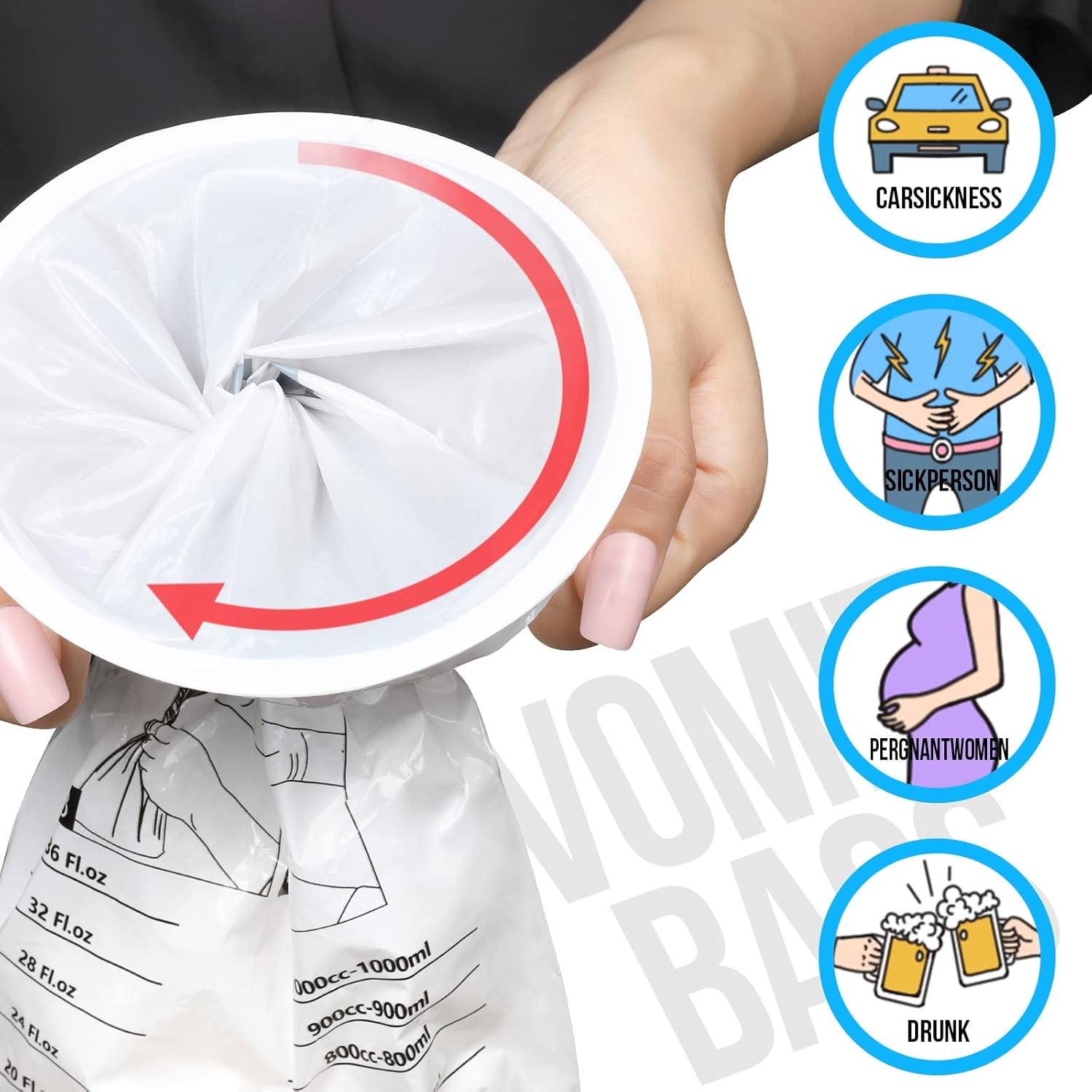 YGDZ Vomit Bags, 15 Pack Vomit Bags Disposable, 1000ml Barf Bags, Leak Resistant