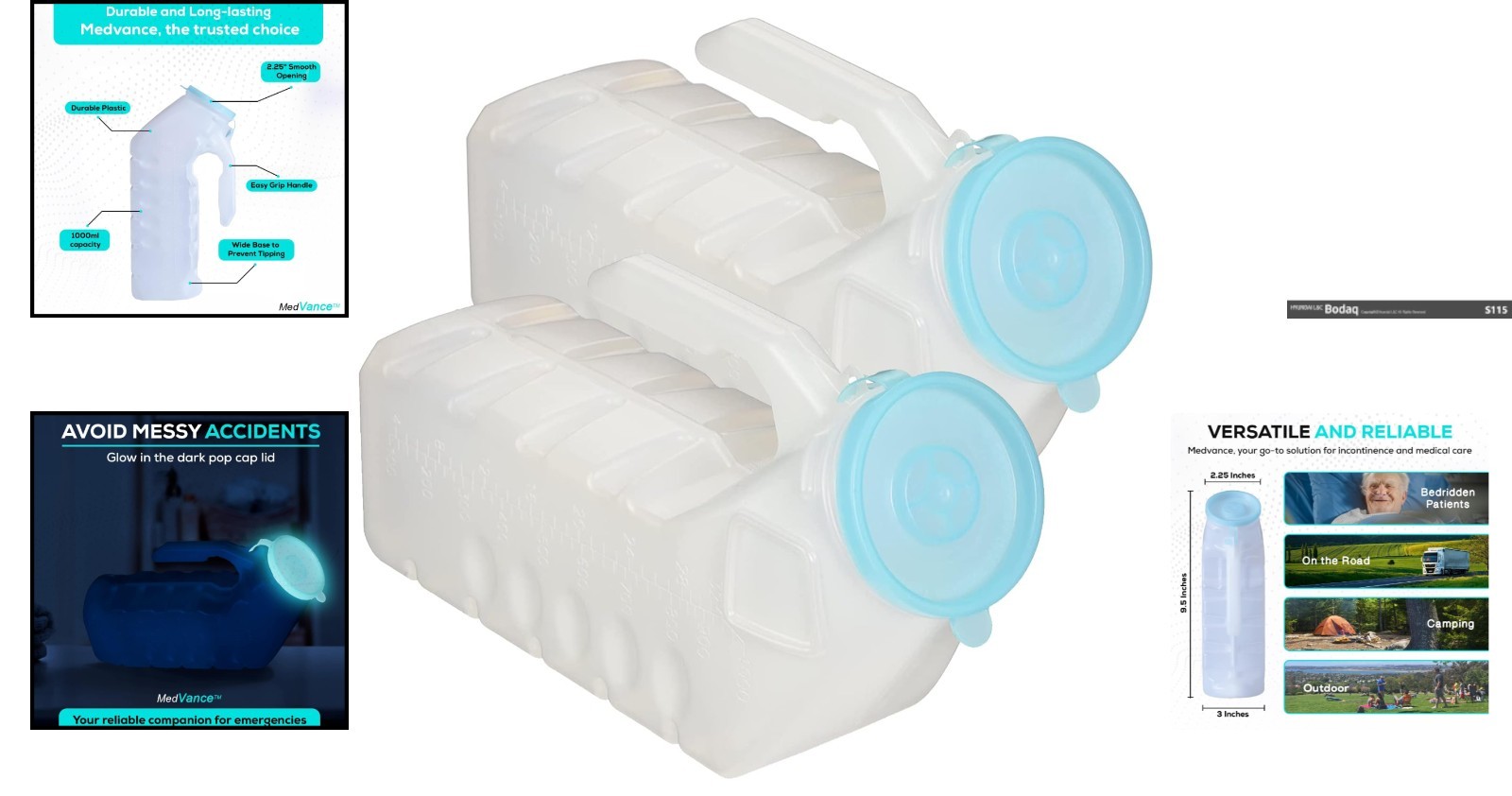 2-Pack 1000ml Portable Urinals for Men – Spill-Proof & Glow-in-the-Dark Design