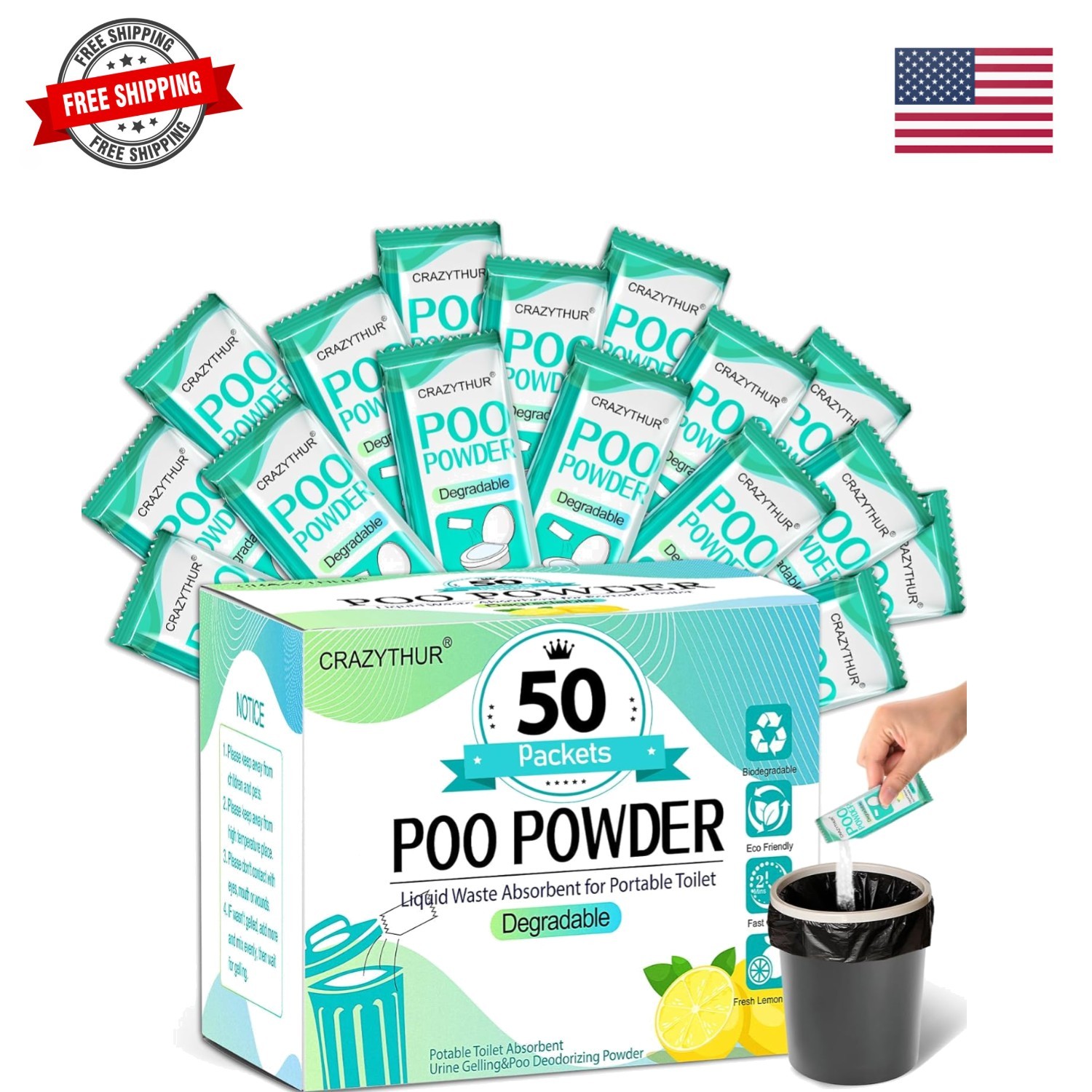 Portable Toilet Gel, Poo Powder for Portable Toilet, Camping Toilet Gel, Pee …