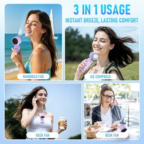 Portable Handheld Turbo Fan with Ice Cooling, Rechargeable Personal Purple