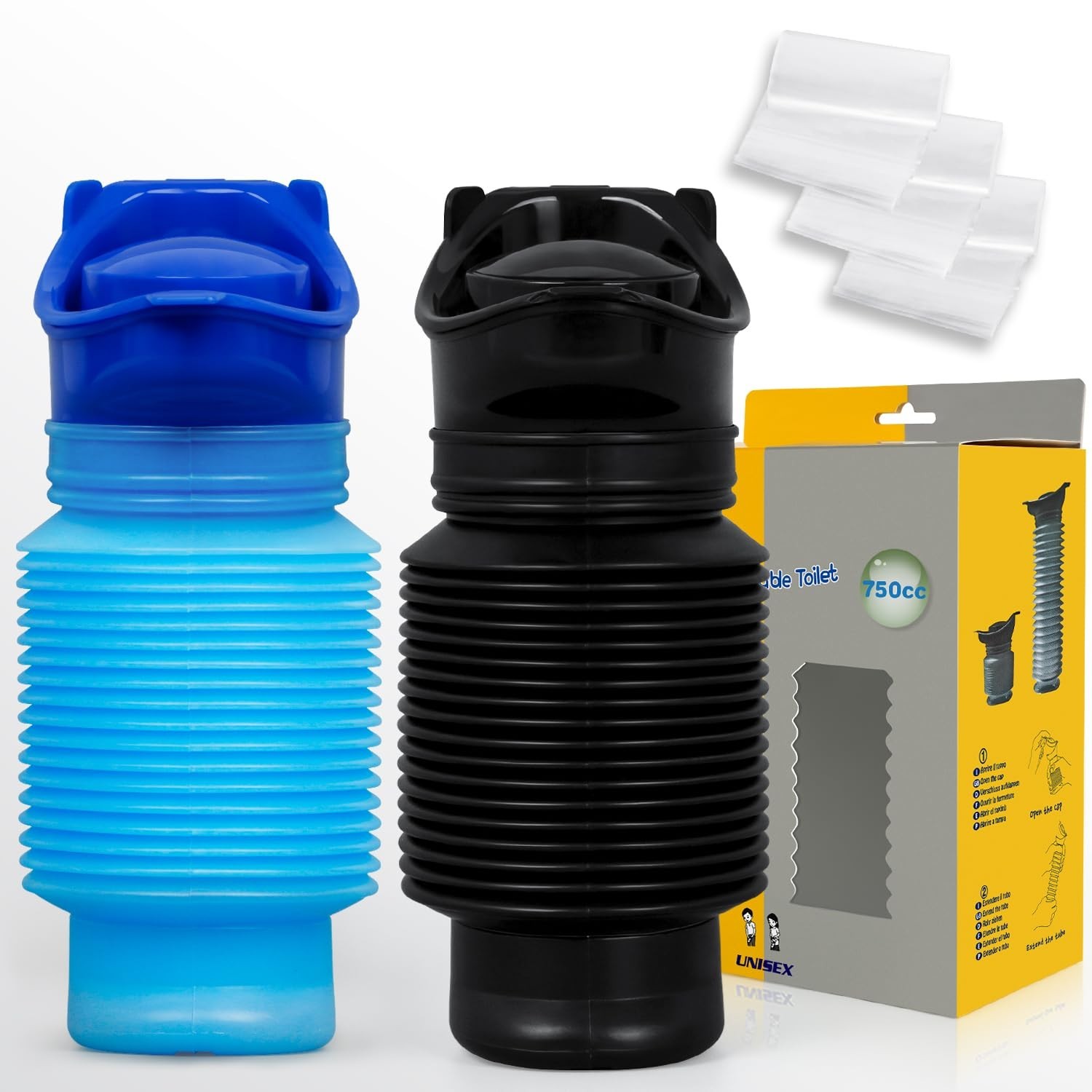 Portable Urinal for Men & Women, 750ml Leakproof Pee Bottle with Disposable Bags