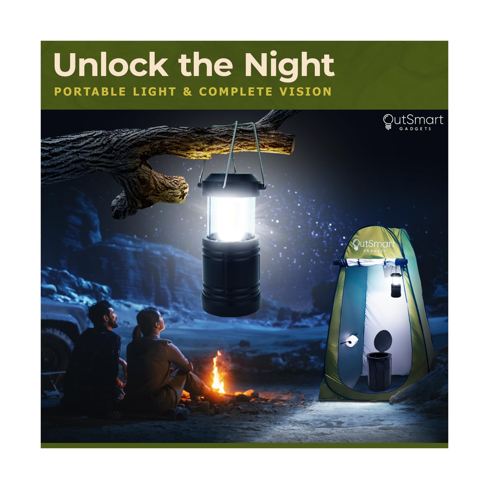 Outdoor Portable Toilet Set for Adults with Camping Night Lantern, Folding XL…