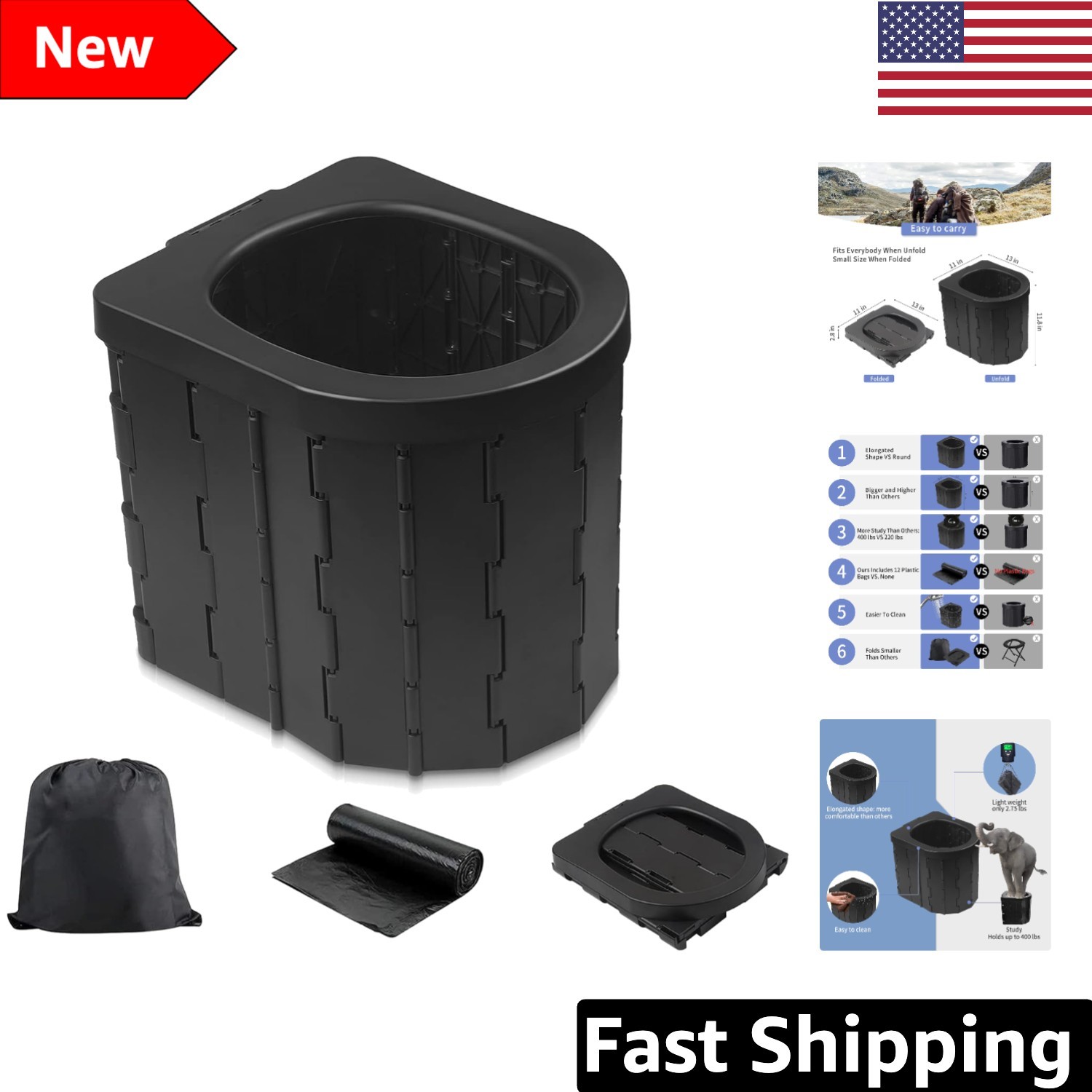 Lightweight Travel Commode for Camping, Beach & Emergency Use – 400 lbs Capacity