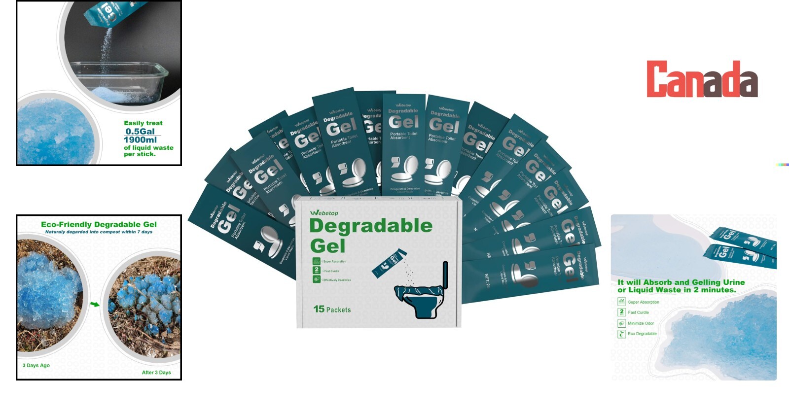 Degradable Gel Portable Camping Toilet Powder – 20 pcs, Waste Treatment