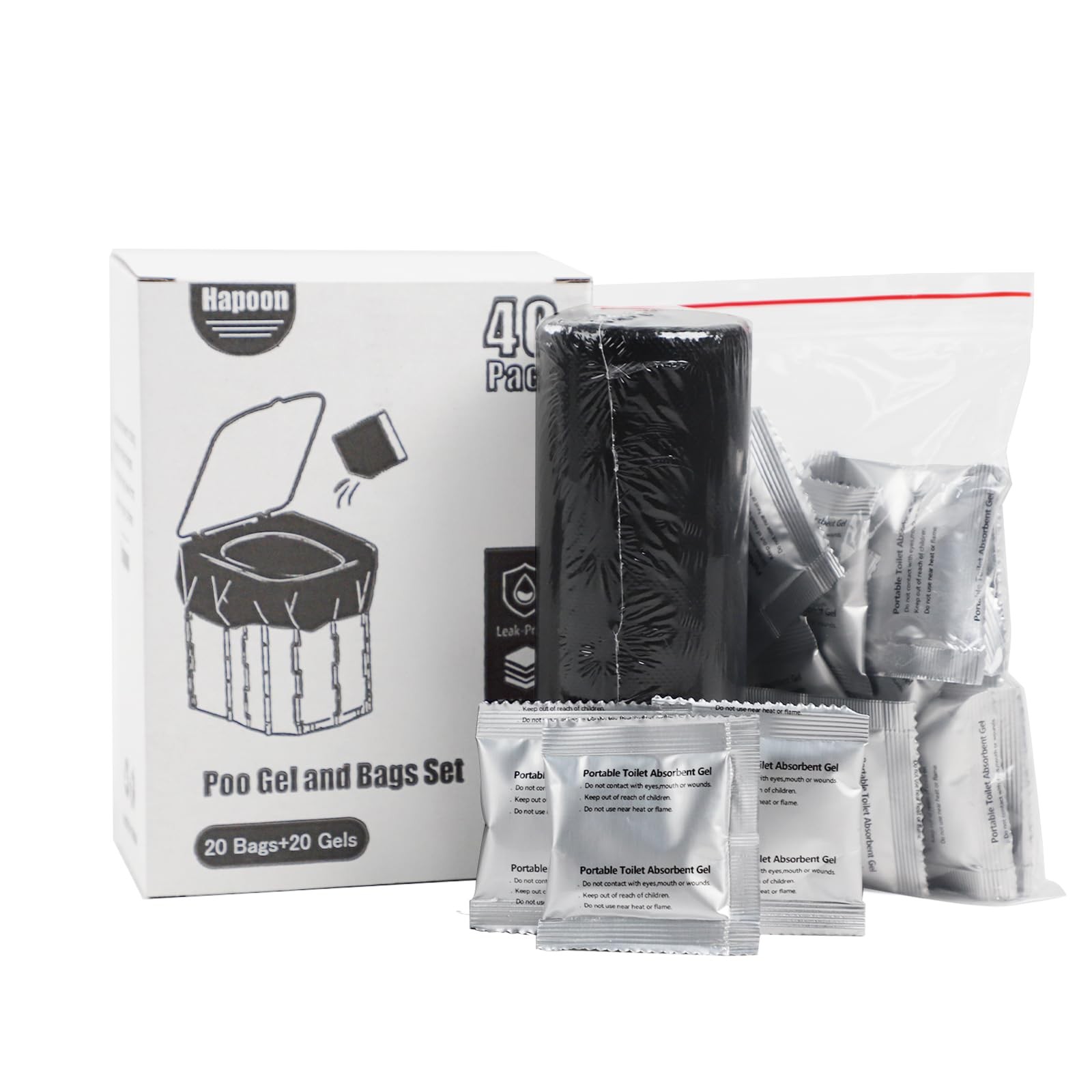 Portable Camping Toilet Bags and Poo Gel Set, Porta Potty Bags, HDPE Material…