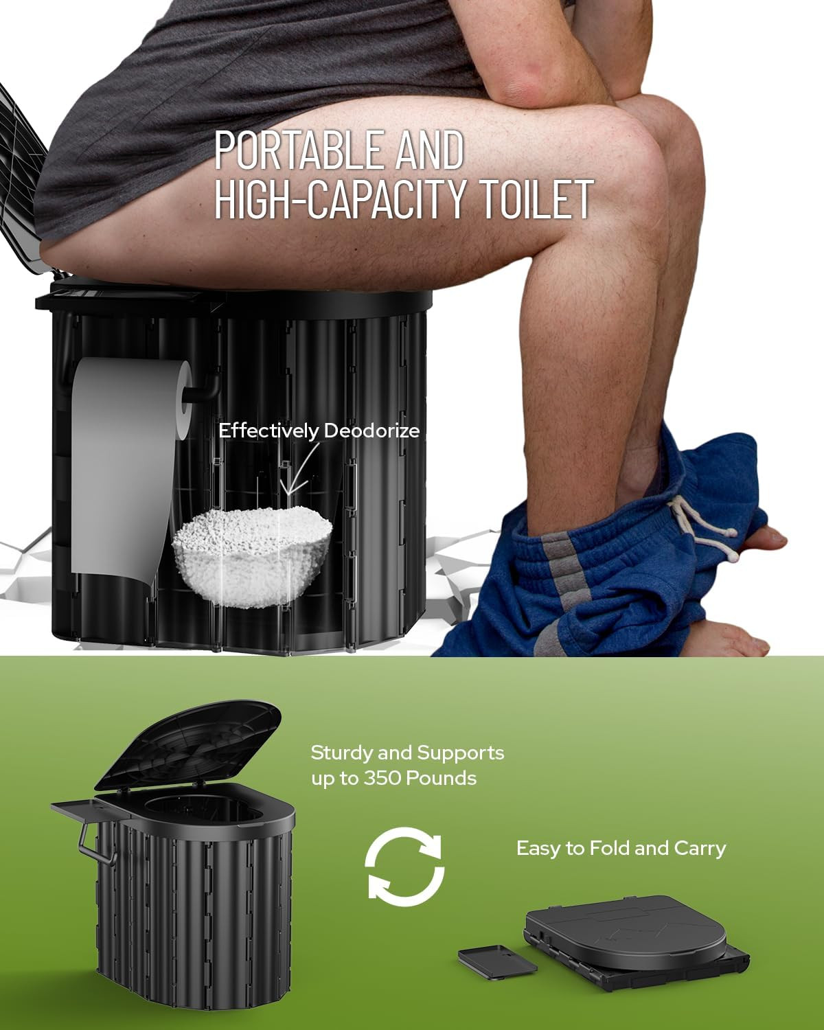 Camping Toilet with Pop-Up Privacy Tent and Liquid Waste Gel, Portable Toilet fo
