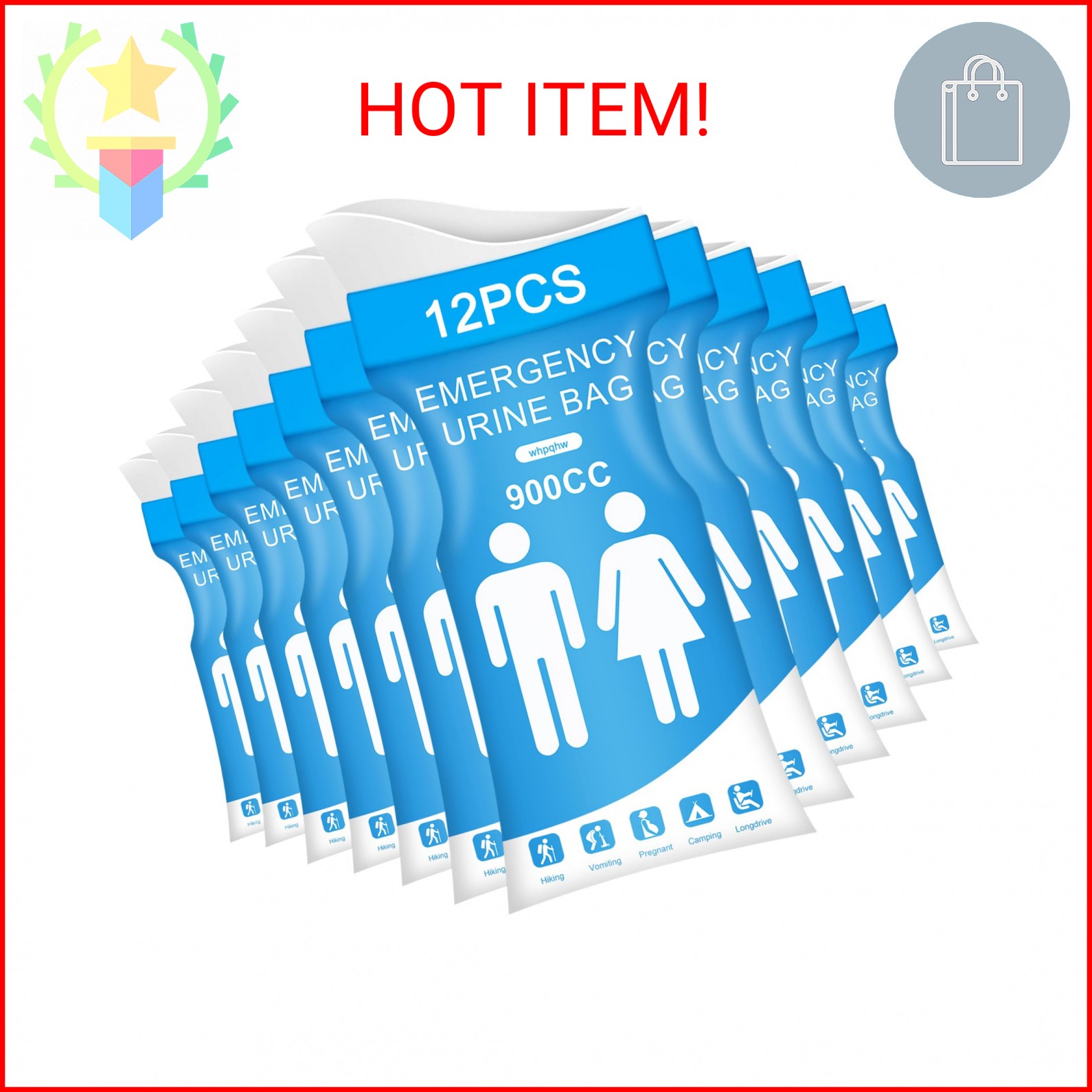 whpqhw 12 PCS Disposable Urine Bags,900ML Pee Bags for Travel for Women and Men,