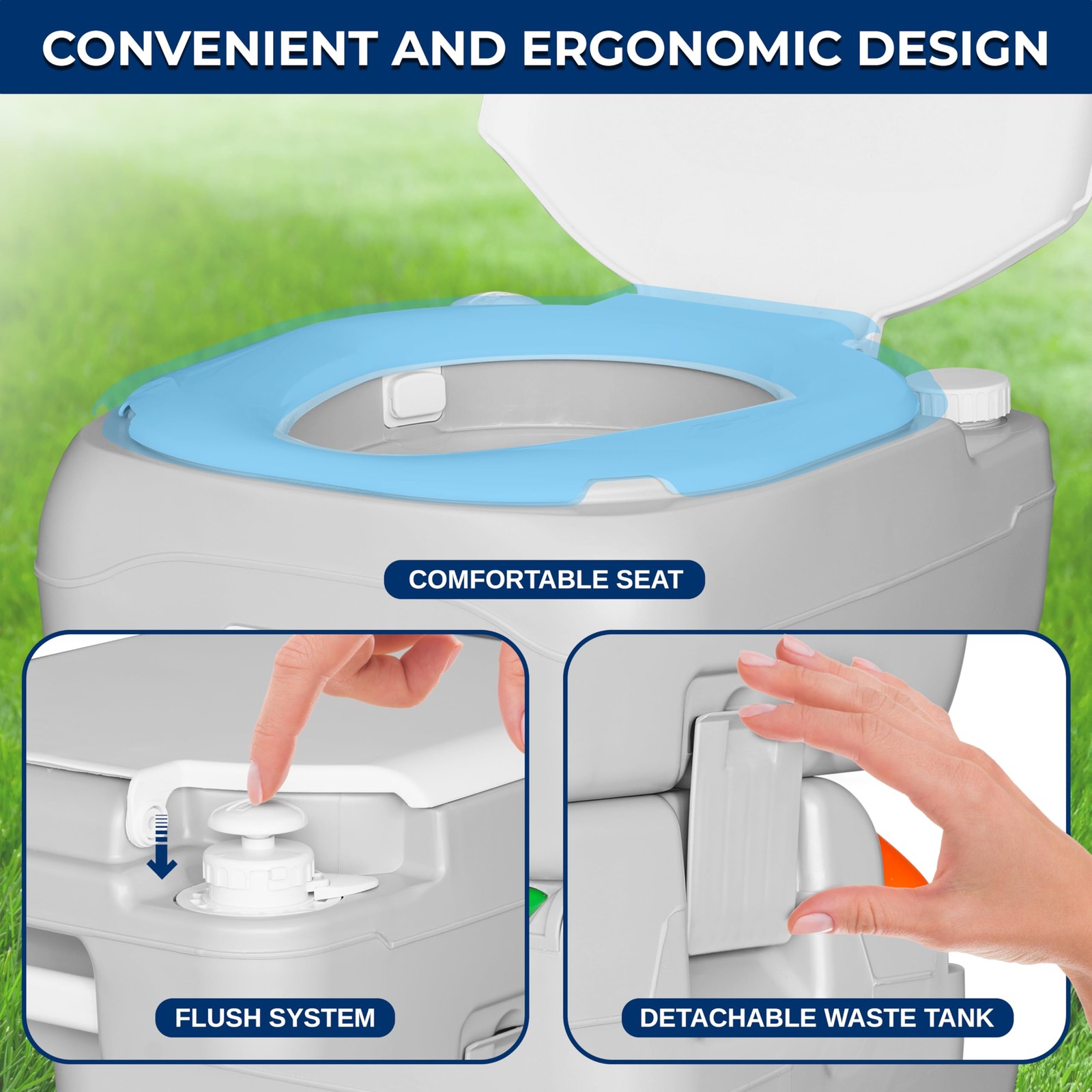 Serenelife 5.8 Gal Portable Toilet For Adults Leak-Proof Camping Toilet