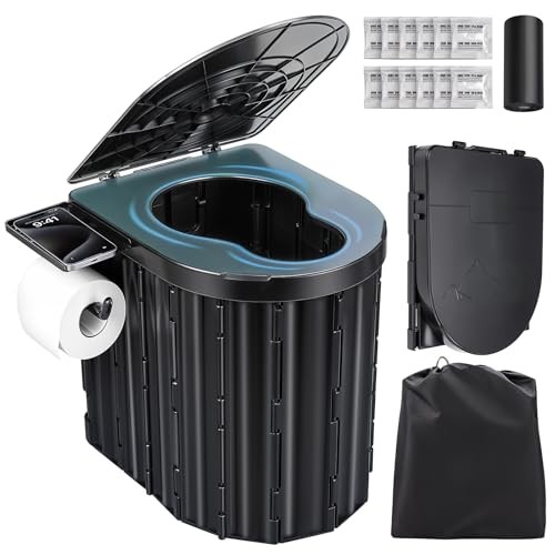 Portable Toilet for Adults, Foldable Plastic Toilet, with Lid and Black-14.96