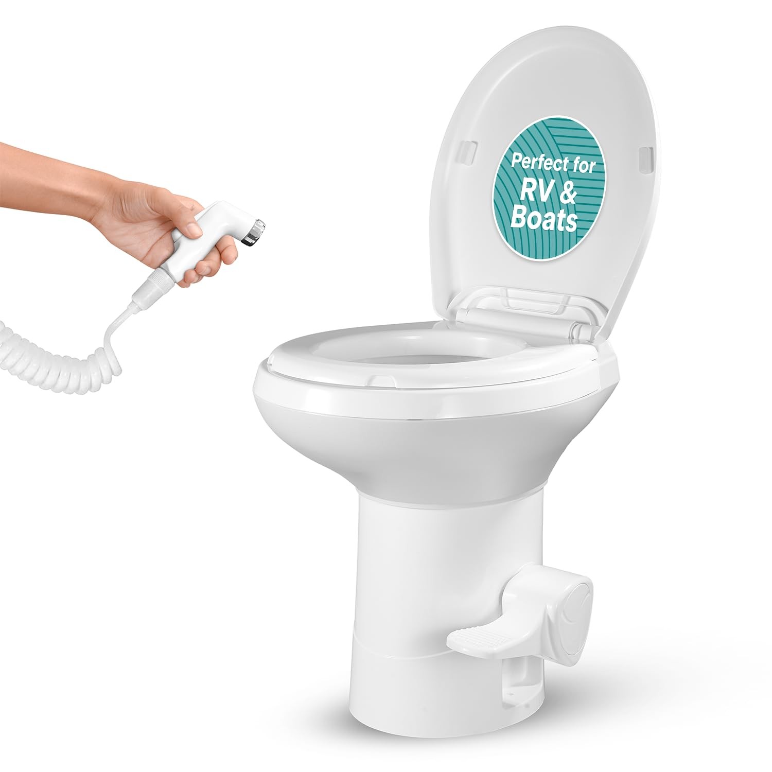 SereneLife RV Toilet – Small Camp Toilet with Foot Pedal and a Hand Sprayer, …