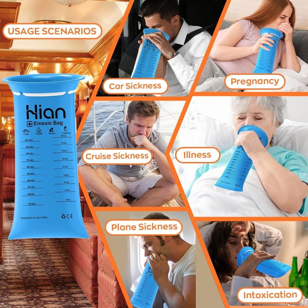 Vomit Bags Disposable – 35 Pack 1000ml Emesis Bags – Leak Resistant, Medical