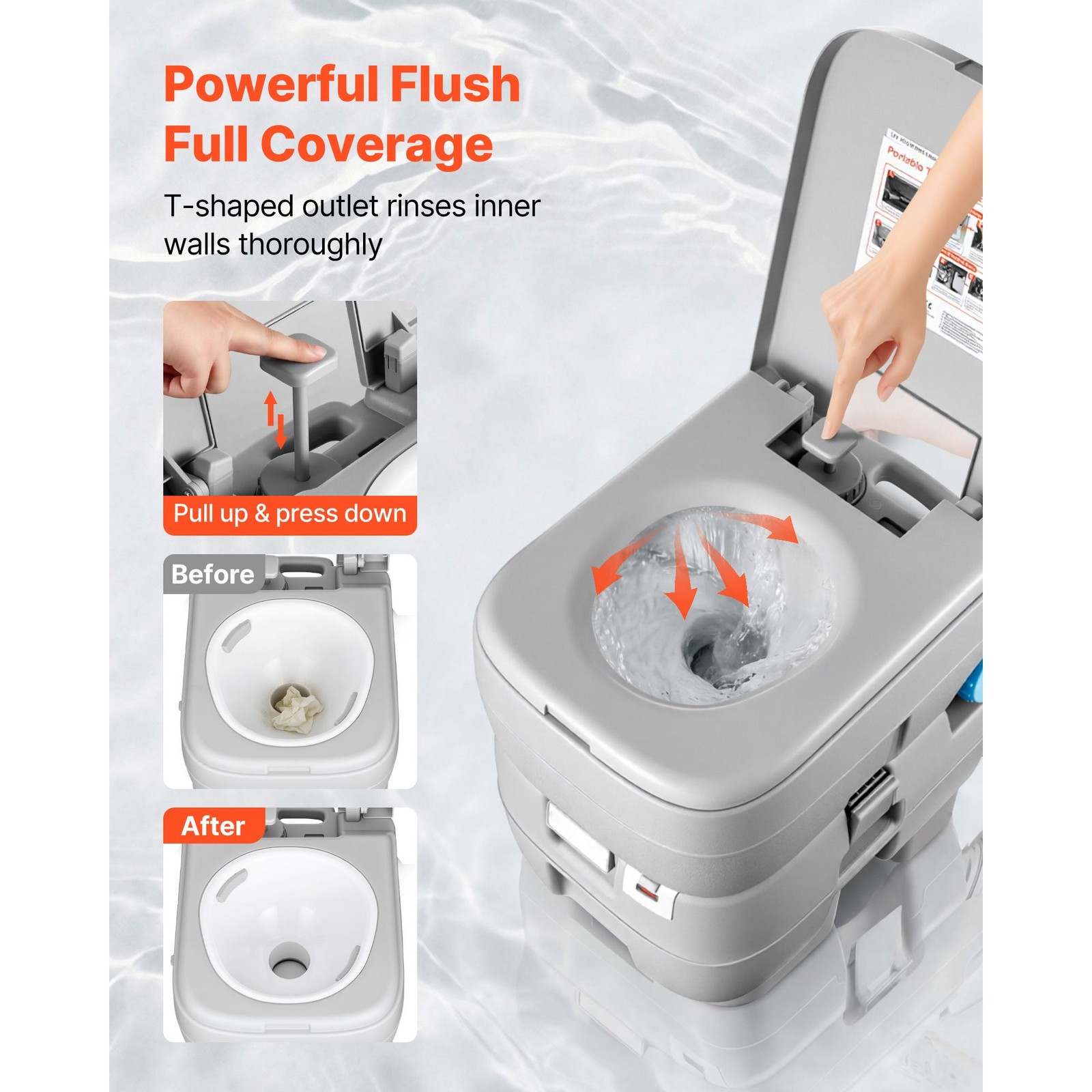 Portable Toilet 7.9 Gallon Detachable Waste Tank 200 Flushes Camping RV Travel