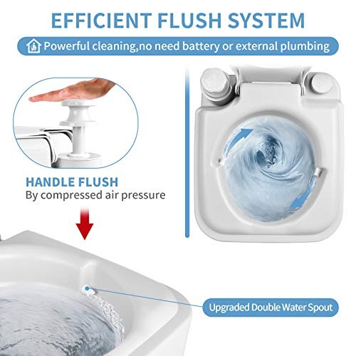 Portable Camping Toilet, Travel RV Toilet, 2.6 Gallon Handle Flush Pump