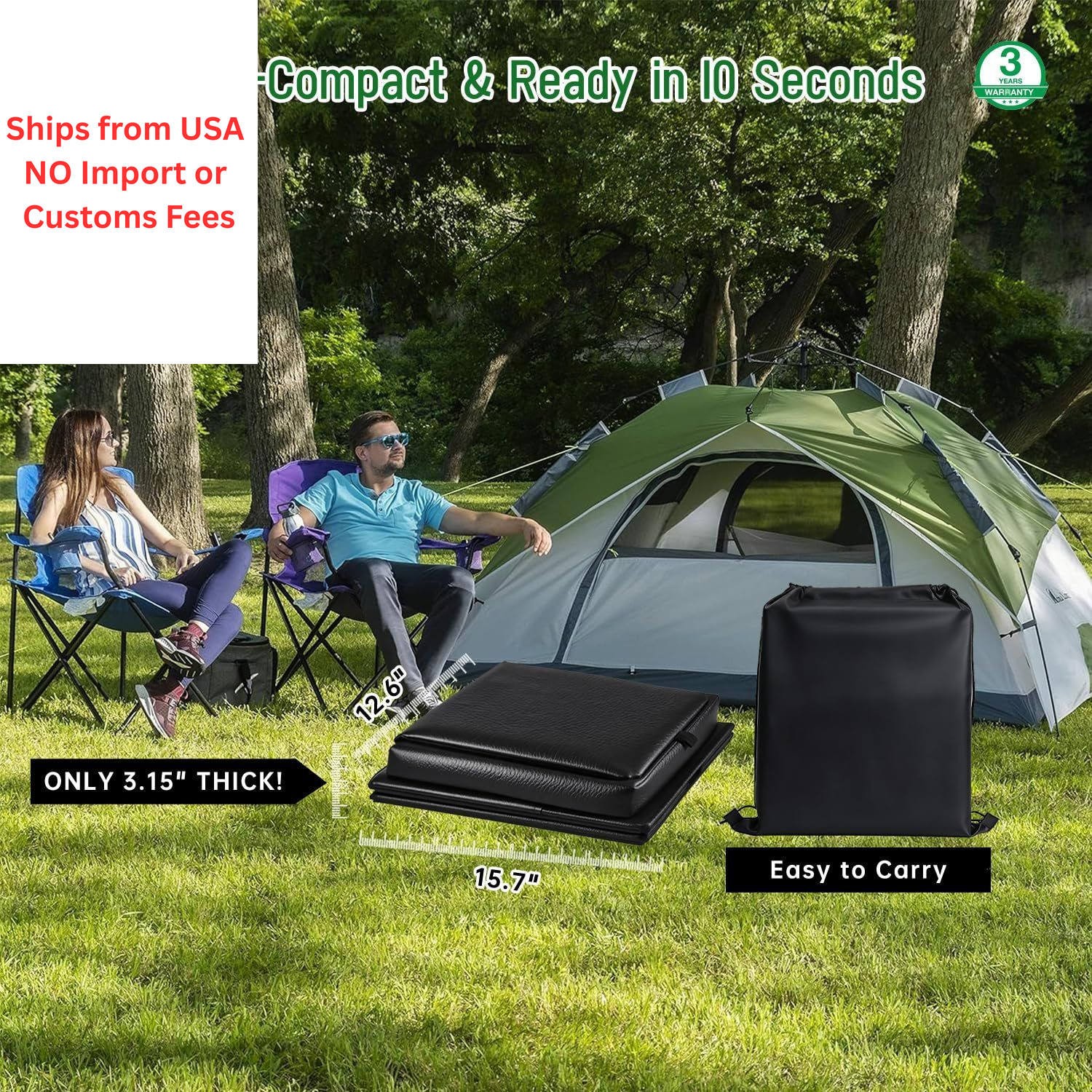 Panmout 16.5″ XL Portable Toilet for Camping, Foldable Travel Black
