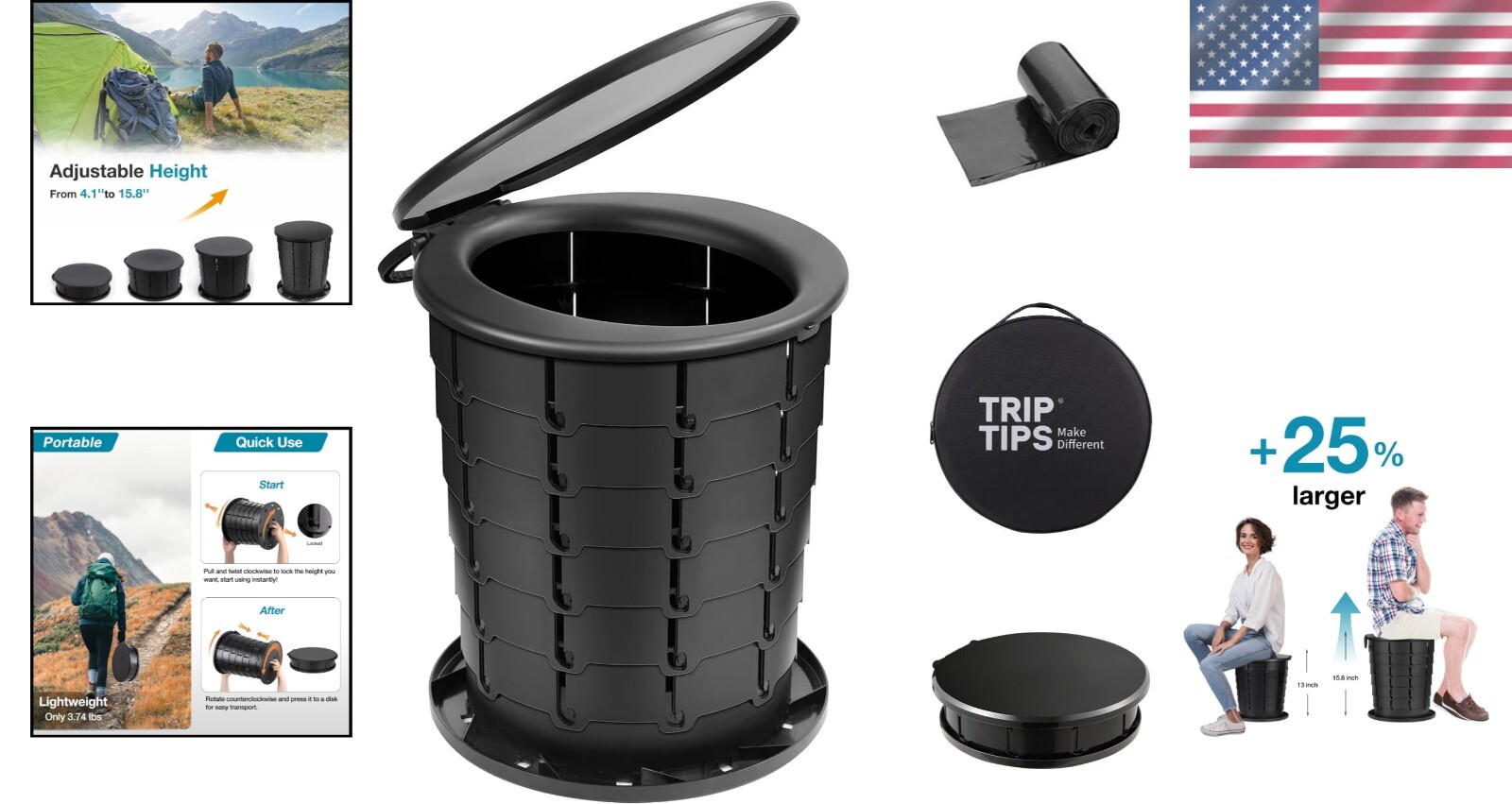 Height Adjustable Portable Camping Toilet – Foldable and Lightweight Convenience