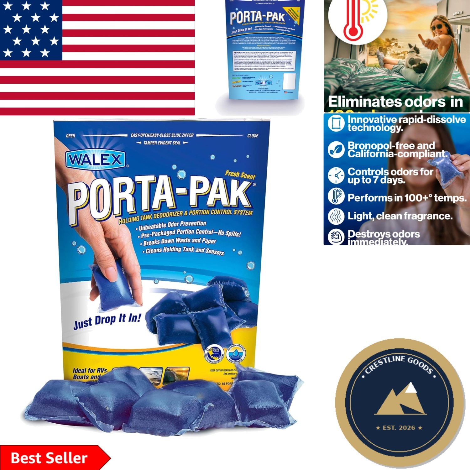 Porta-Pak RV Black Tank Deodorizer Drop-Ins – 10-Pack, Fresh Scented & Biodeg…