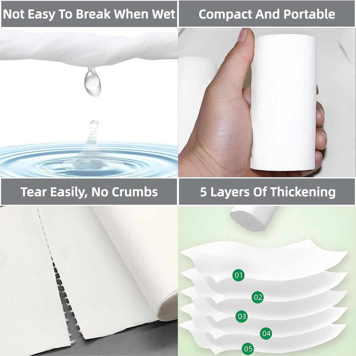 16 Rolls Travel Toilet Paper to Go Packs, Soft Coreless Camping Toilet Paper, Co