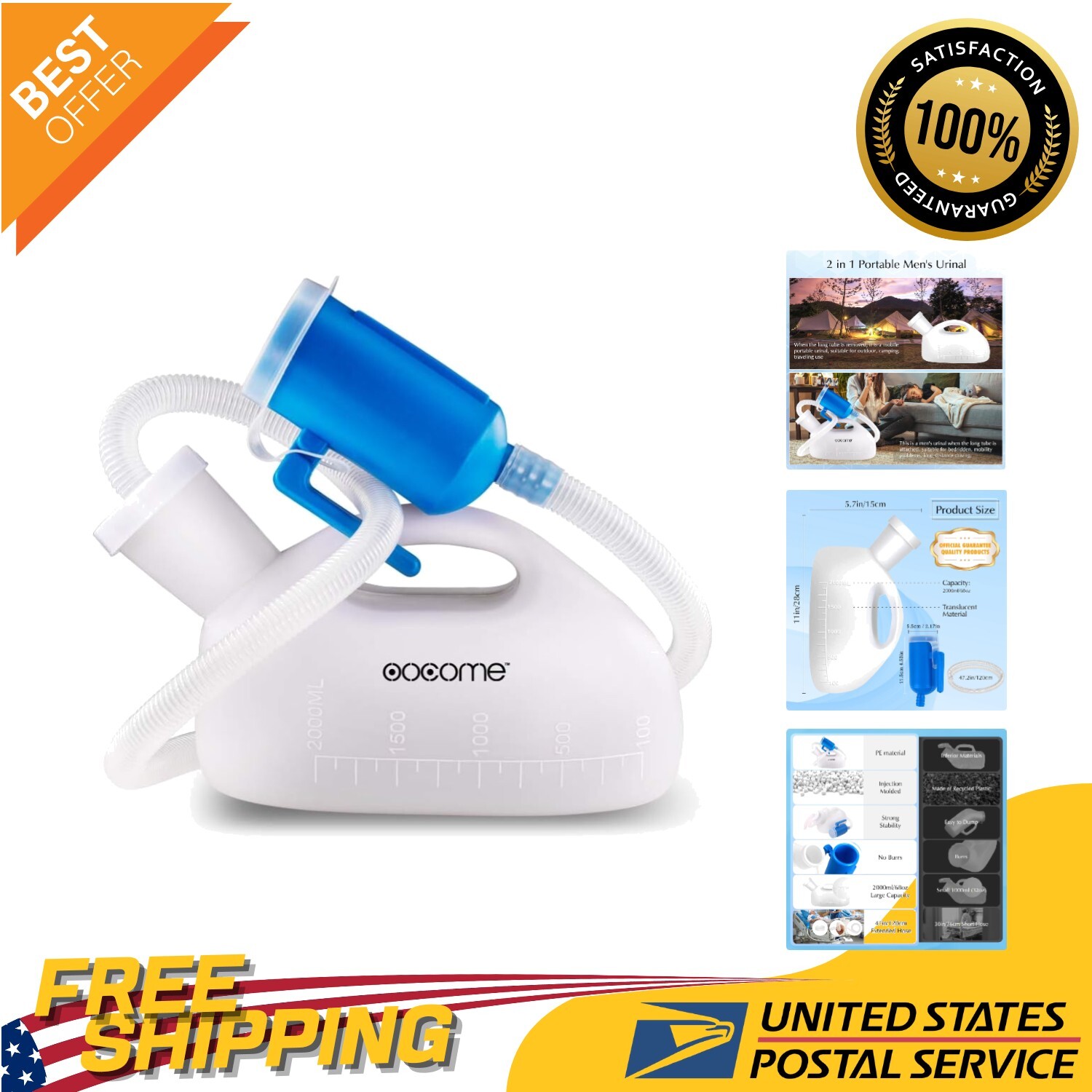 Travel-Friendly Male Pee Bottle: Leak-Proof, Anti-Odor with 2000ml Capacity