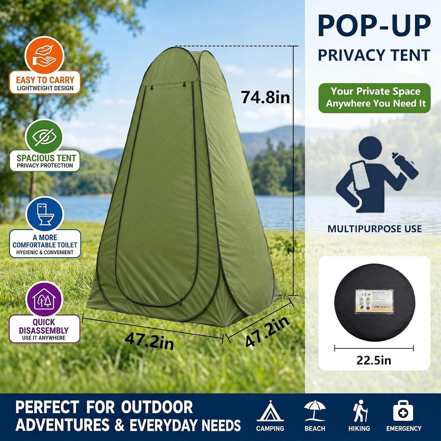 Portable Camping Toilet with Privacy Tent – Foldable Toilet Set for Adults and E